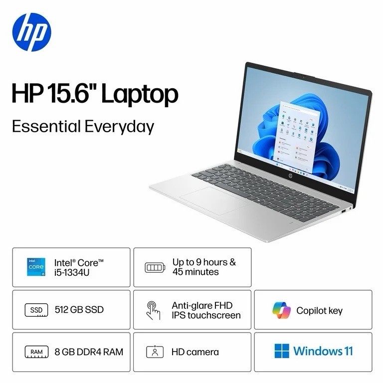 HP 15.6 inch FHD IPS Touchscreen Laptop Intel Core i5-1334U 8GB RAM 512GB SSD