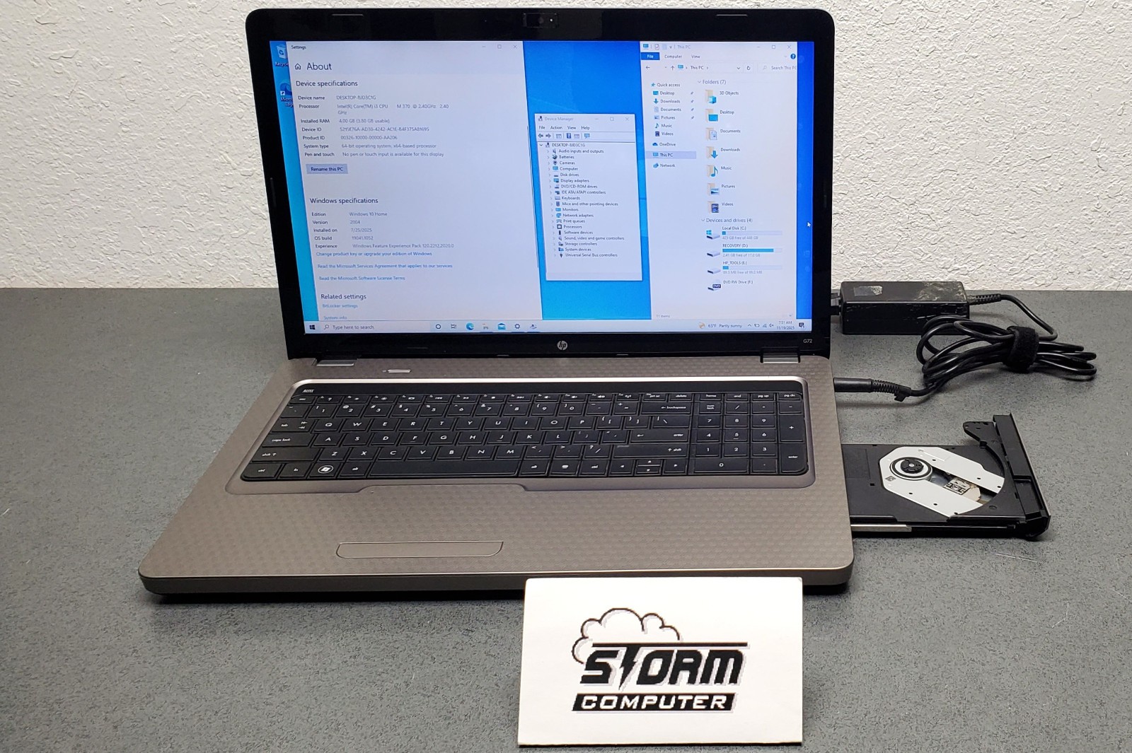 Vintage HP G72-B60US i3-M370 2.40 GHz 4GB 500GB 2.5″ HDD 17″ XG988UA