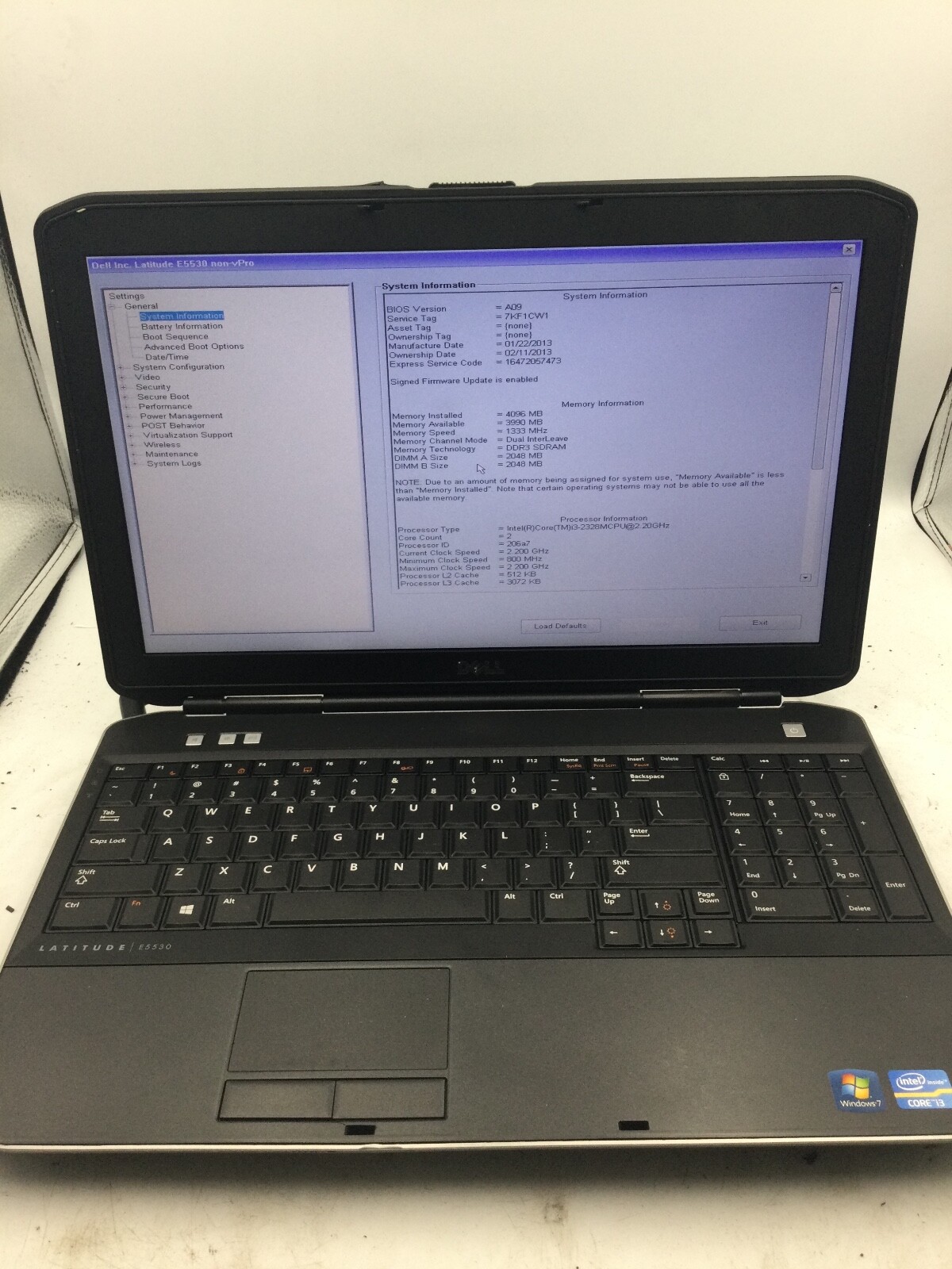 DELL LATITUDE E5530 – BOOTS TO BIOS – INTEL I5 3230 – NO RAM – READ DESCRIP -BB