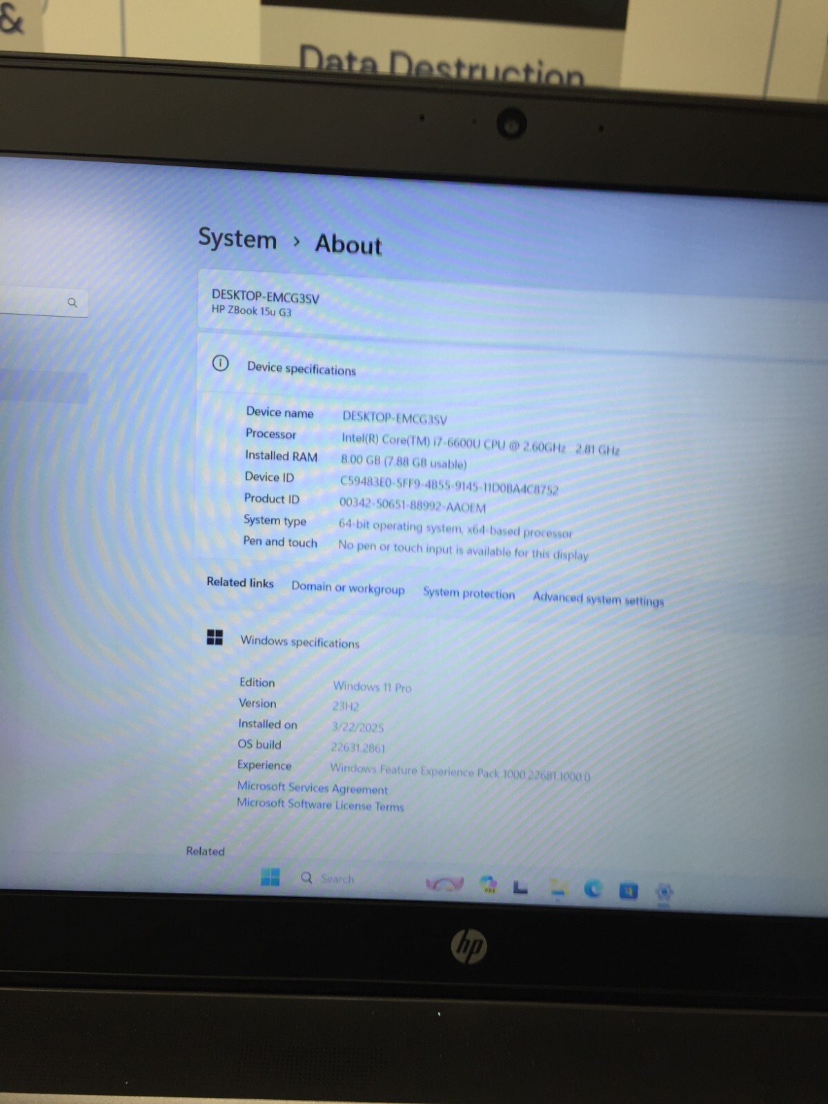 HP ZBook 15u G3 – 15.6″ Core i7 6th gen 2.60GHz 8GB RAM 256 GB SSD WIN 11 PRO