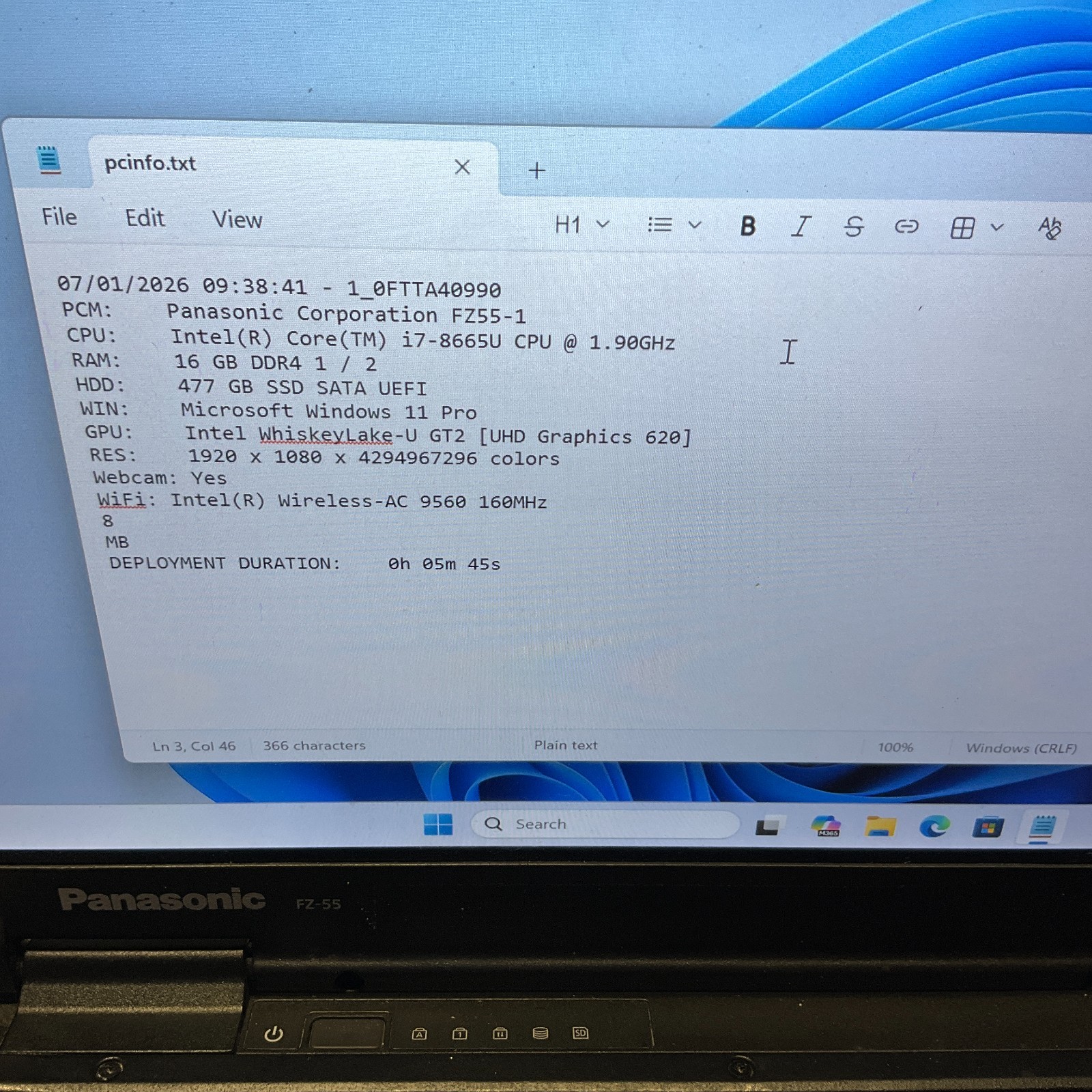 Panasonic FZ-55 Toughbook MK1 i7 Touchsceen 16GB 512GB SSD Windows 11 Pro Laptop