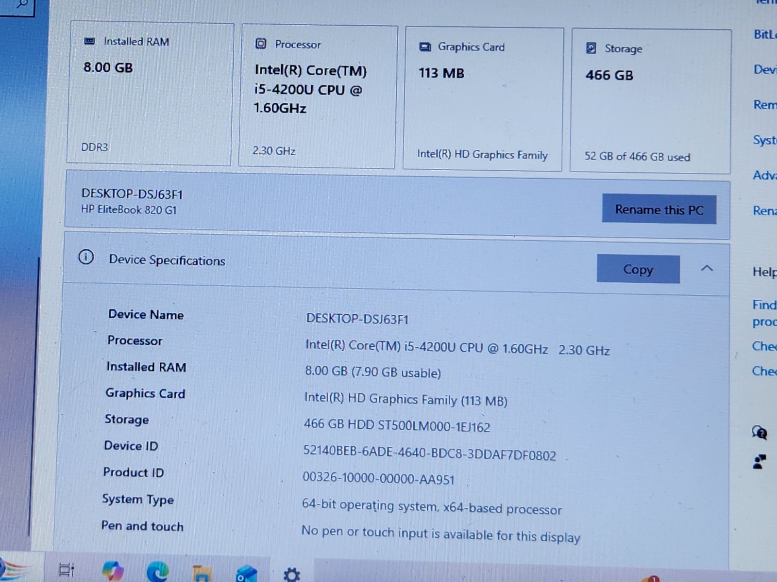 HP EliteBook 820 G1 Intel Core i5-4200U 8GB 500GB HDD W10/Good Battery & AC Pwr