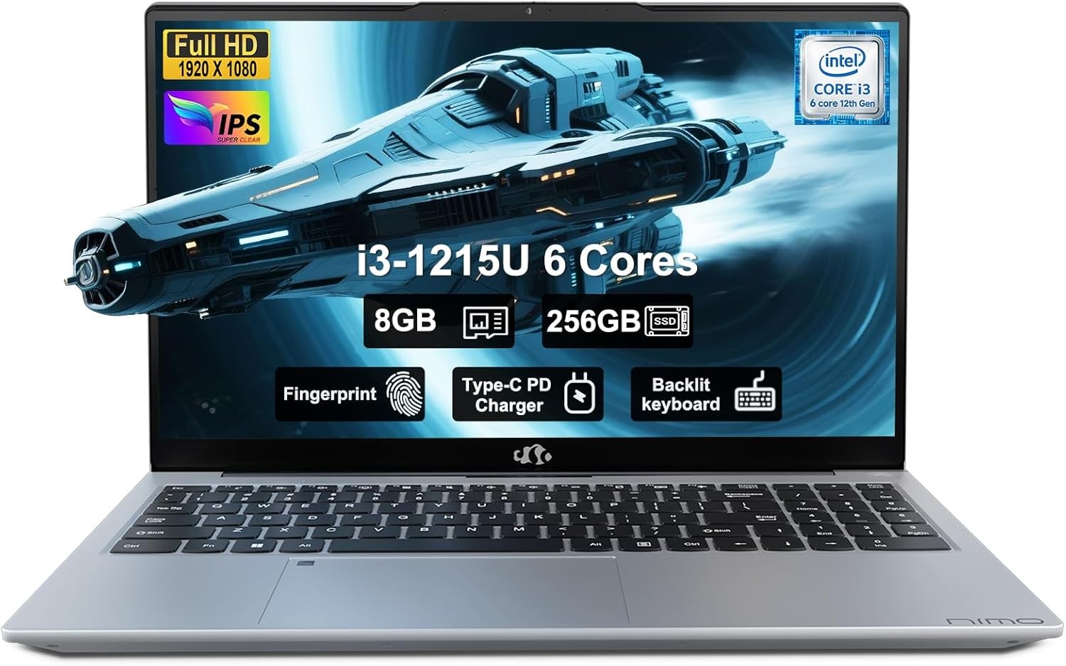 NIMO 15.6″ FHD IPS Student Laptop Computer Intel Core i3-1215U 8GB RAM 256GB SSD