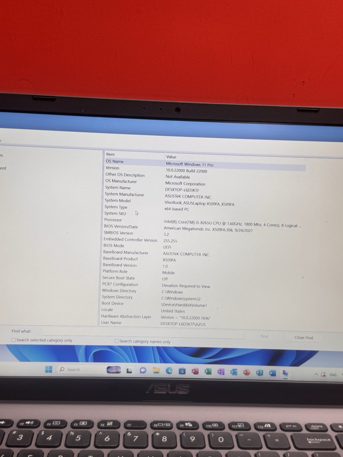 asus vivobook 15.4” X509FA 8th i5 1.6GHz-8GBRAN-256GBSSD Windows11pro