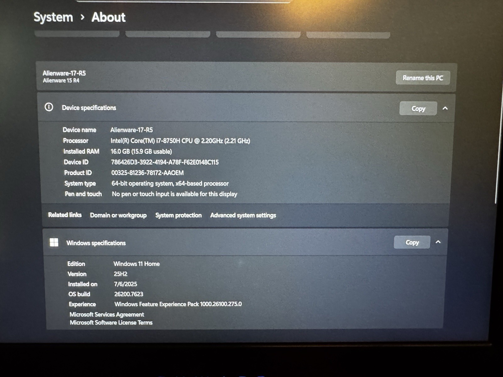 Alienware 15 R4 15.6in i7-8750H 16GB 1TB SSD GTX 1060 Win 11
