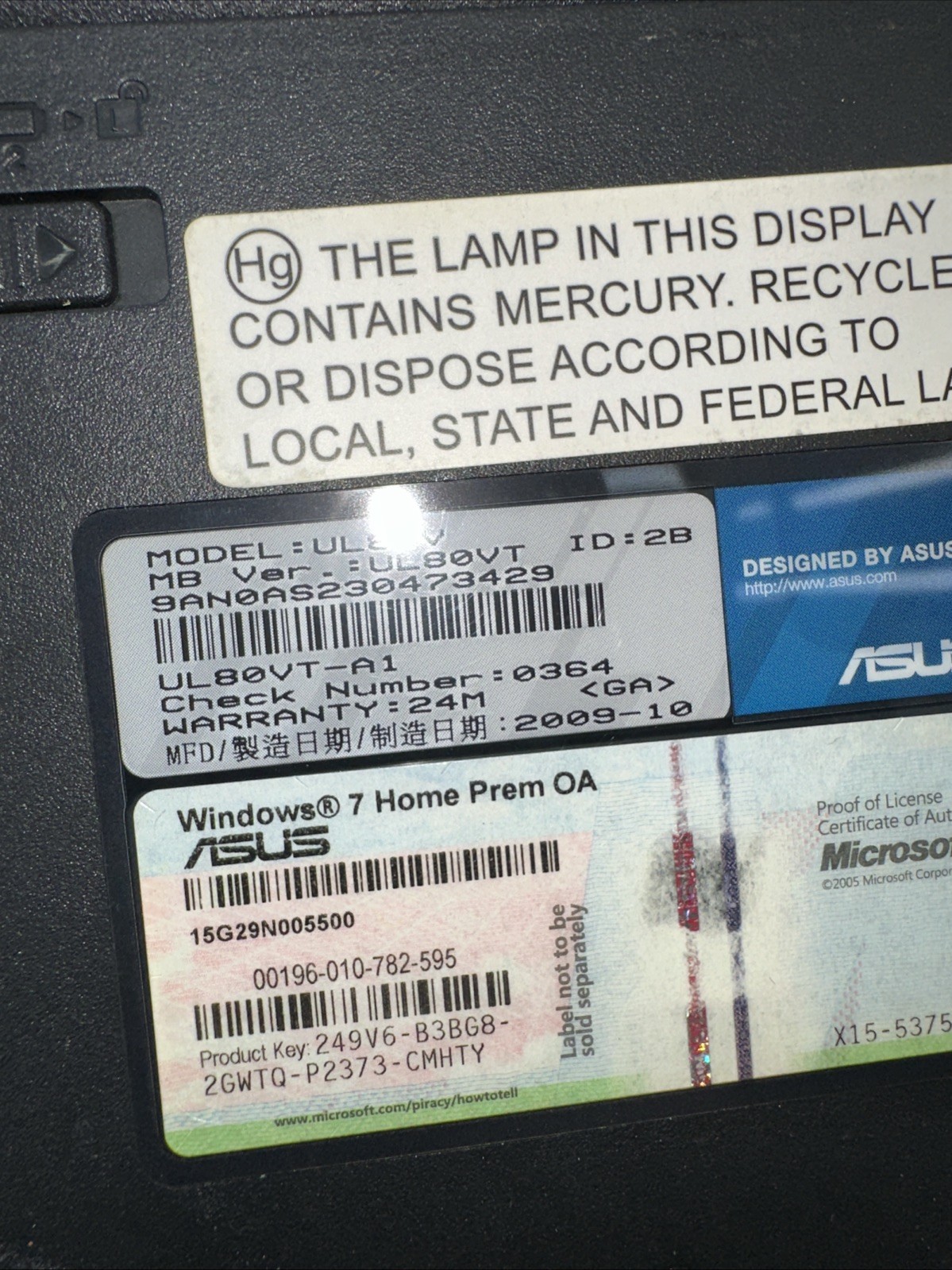 Asus UL80V UL80VT-A2 Laptop No Hard Drive 4Gb Ram No Charger Untested