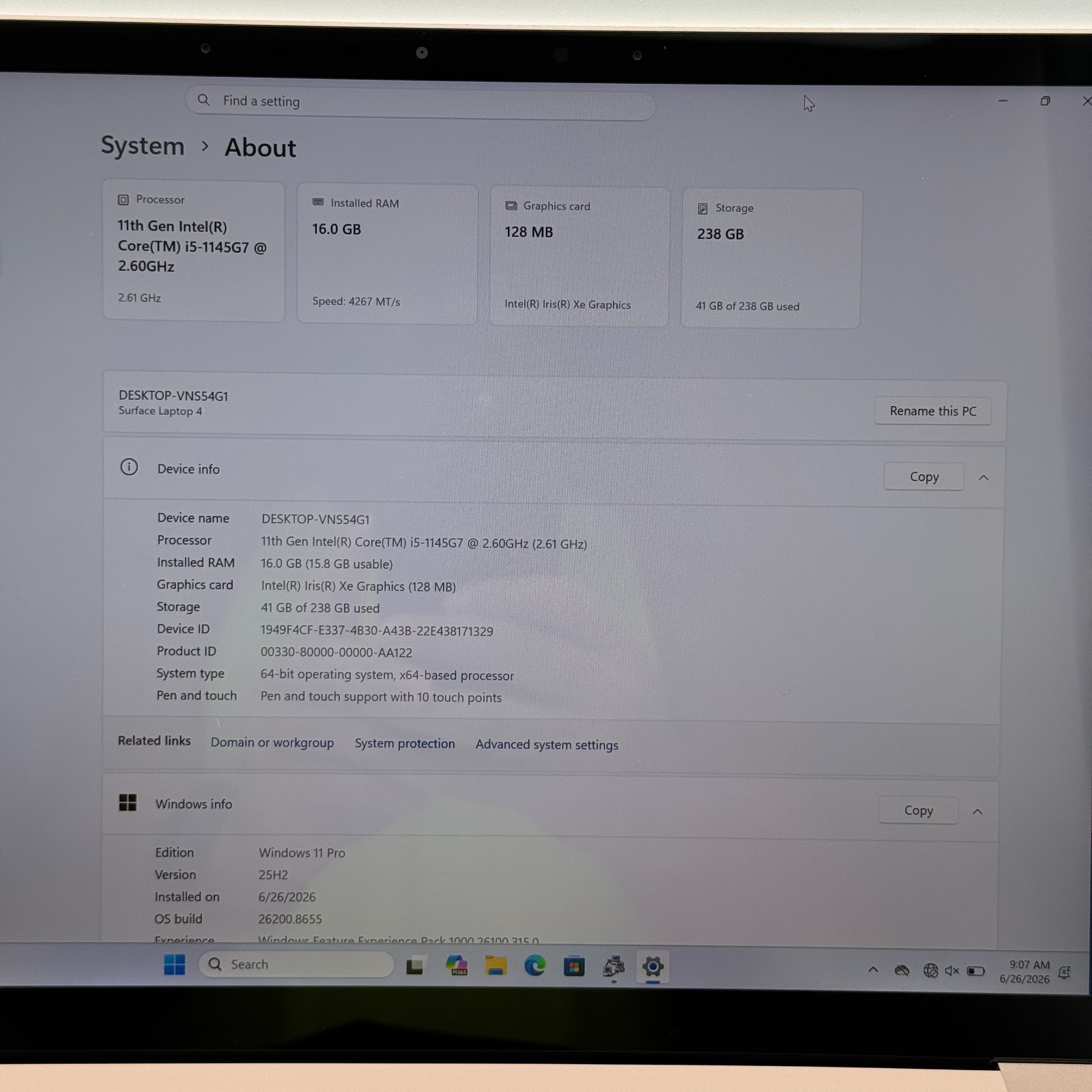 Microsoft Surface Laptop 4 1951 13.5″ i5-1145G7 16GB 256GB SSD Win11 Pro Dent