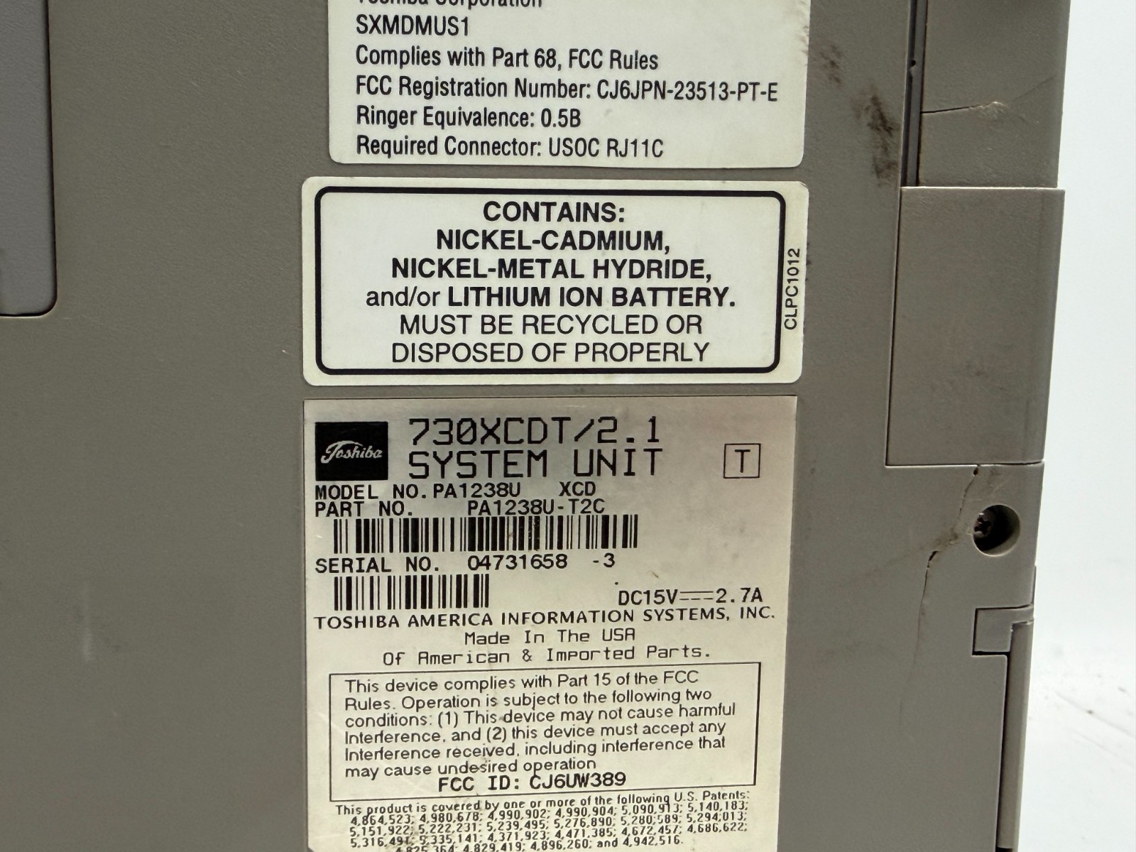 Toshiba Notebook Laptop Tecra 730 XCDT NO HDD w/AC PARTS