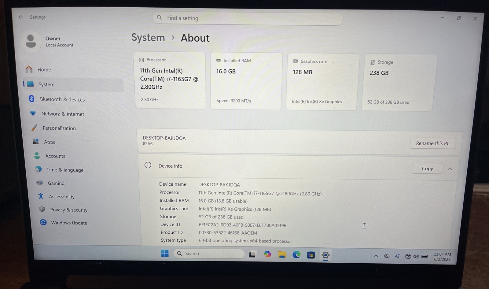 Lenovo IdeaPad Slim 7 14ITL05 i7-1165G7@2.80GHz, 16GB RAM, 256GB M2, W11P