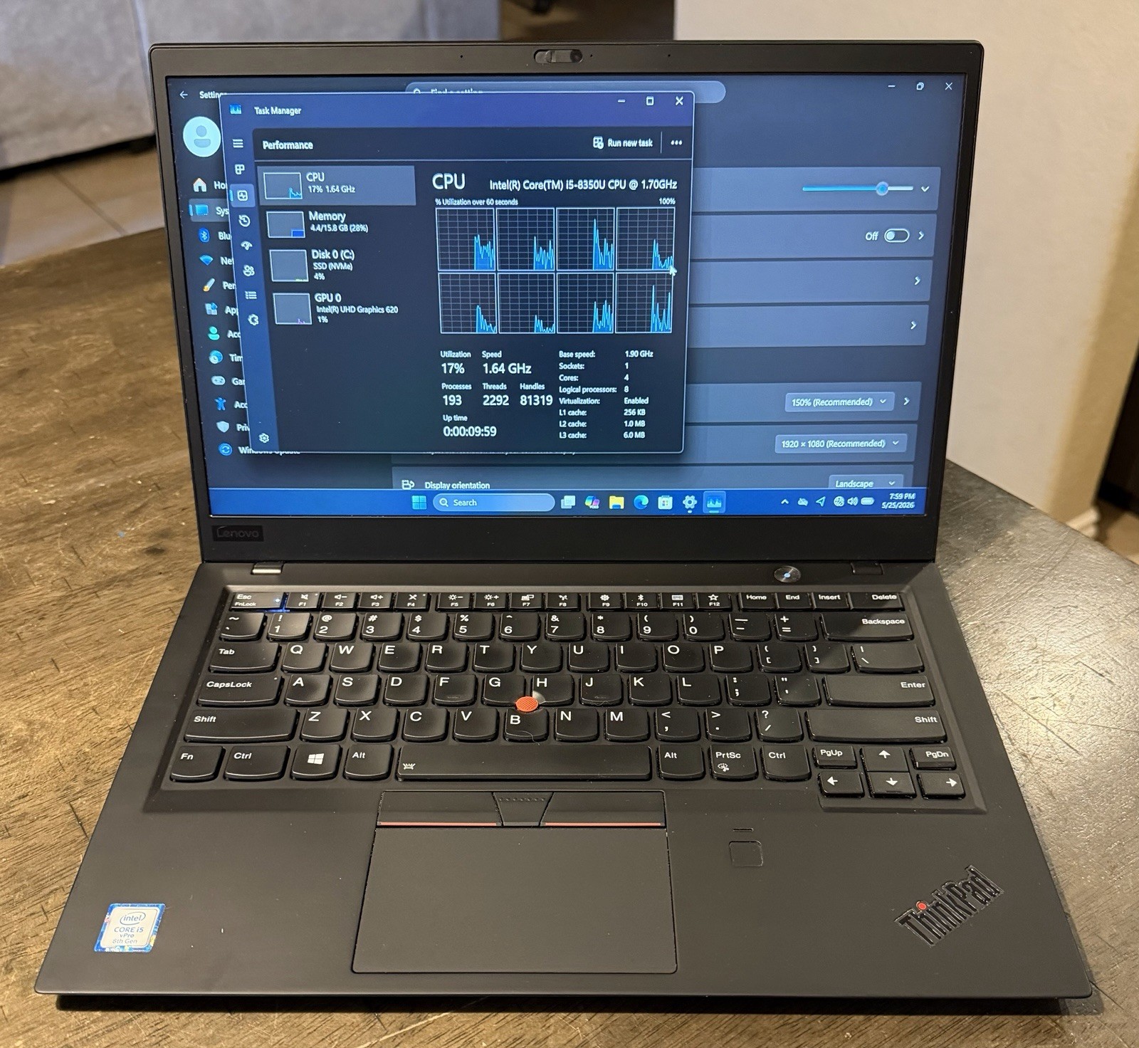 LENOVO X1 CARBON 6TH GEN INTEL CORE I5-8350U 16GB 256GB NVME TOUCH 13.3IN WIN11H