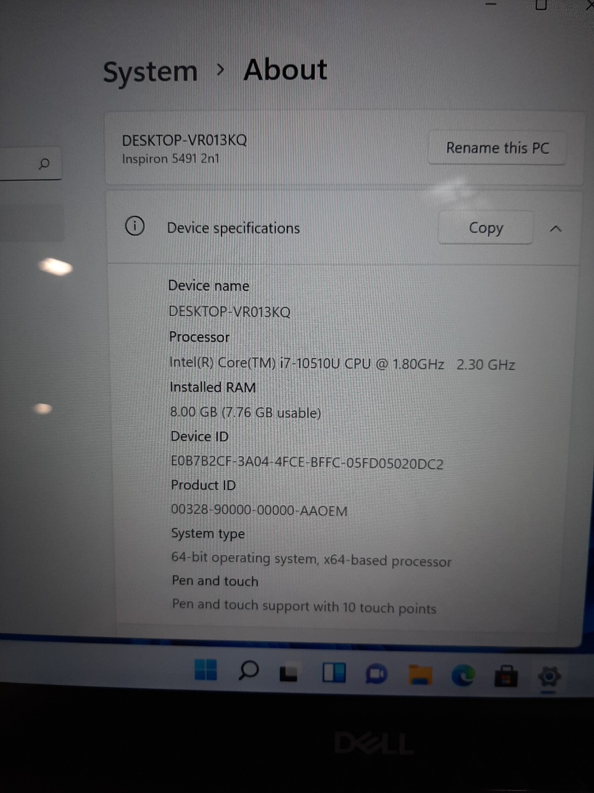 Dell Inspiron 5491 2in1 Touch i7-10510U 1.80GHz 8GB RAM 512GB SSD *READ* #97