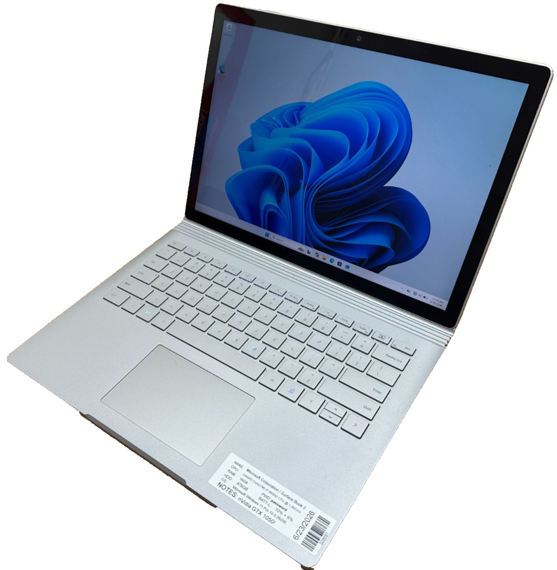 MICROSOFT SURFACE BOOK 2 LAPTOP CORE i7-8650u @ 1.90GHZ 16GB RAM 512GB SSD