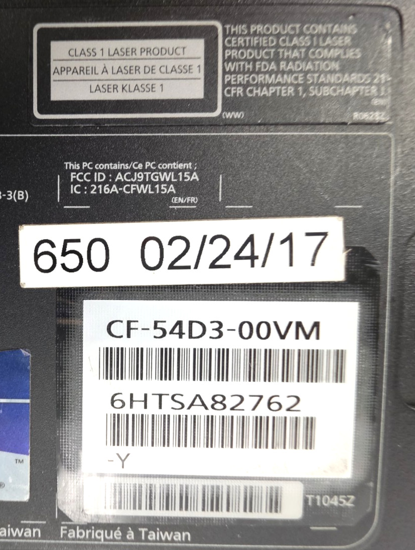 Panasonic CF-54| Intel Core i5-6300U 2.40GHz| 4GB RAM| No HDD| No OS| 1080 Hours