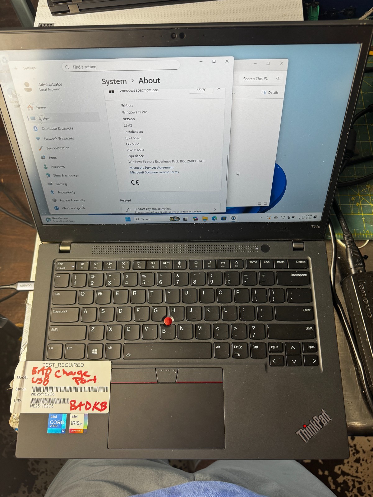 LENOVO THINKPAD T14s GEN 2 Core I7-1185G7 256GB SSD 16GB RAM For Repair #6490