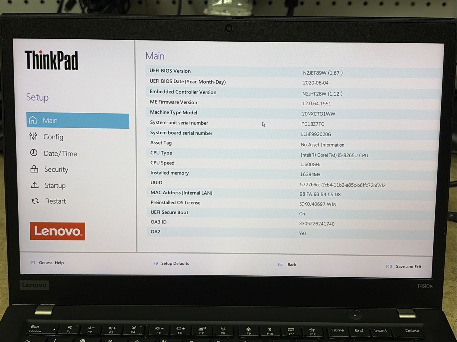 Lenovo ThinkPad T490s 14″ FHD i5-8265u 16GB RAM No OS/SSD