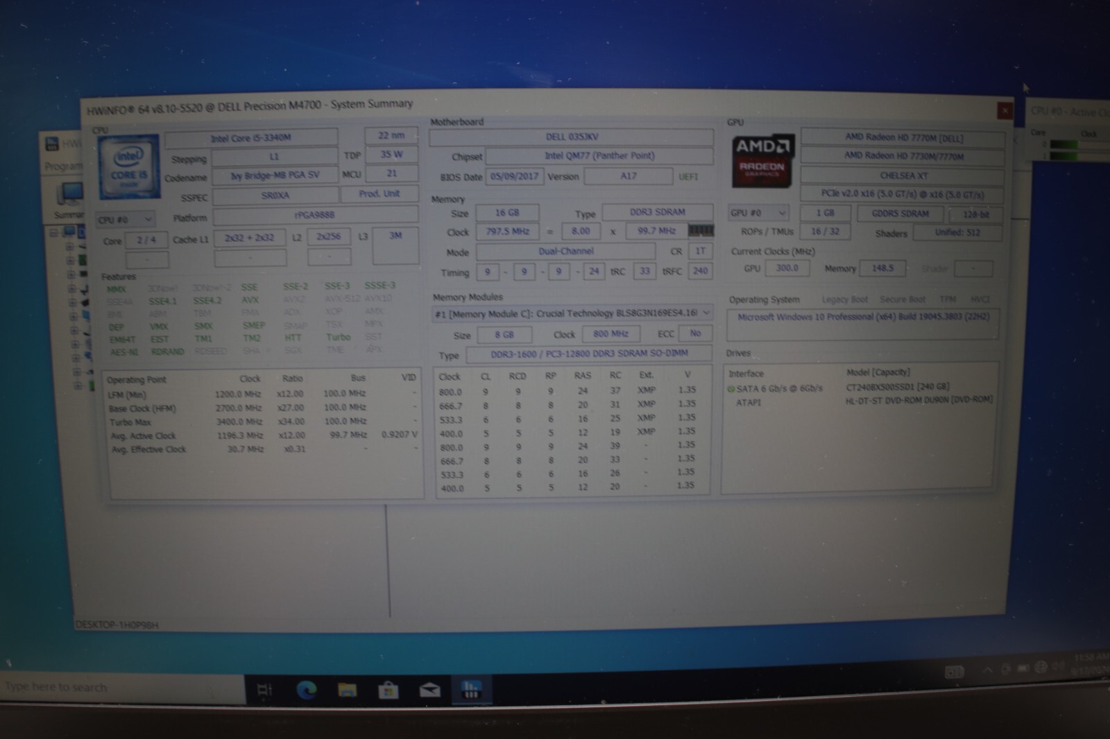 Dell Precision M4700 i5-3340M 2.7ghz 16gb RAM 240gb SSD 7770M Win10 Pro 054