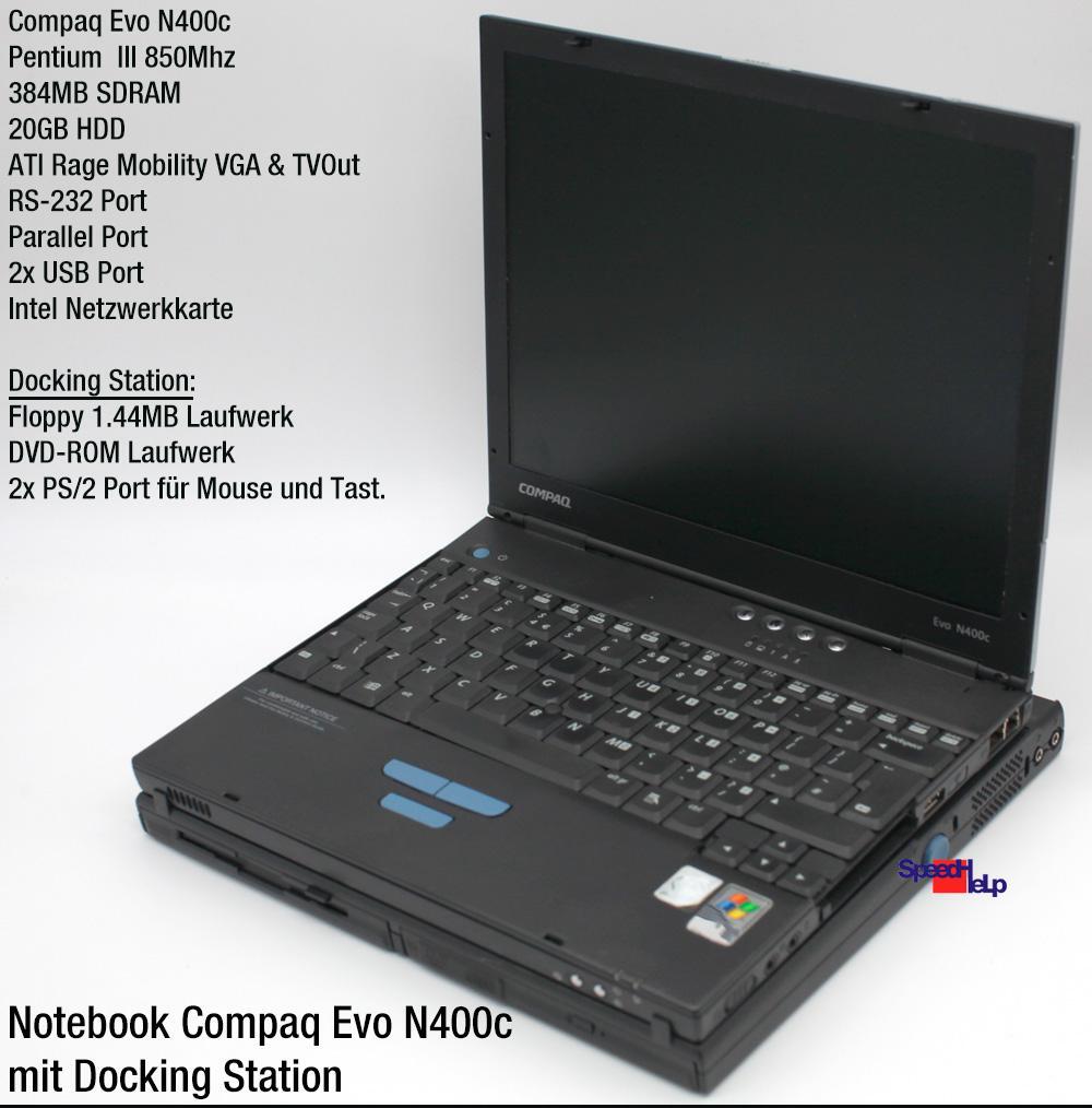 Netbook Notebook Compaq Evo N400C Docking Station Laptop Windows 98 384MB 20GB