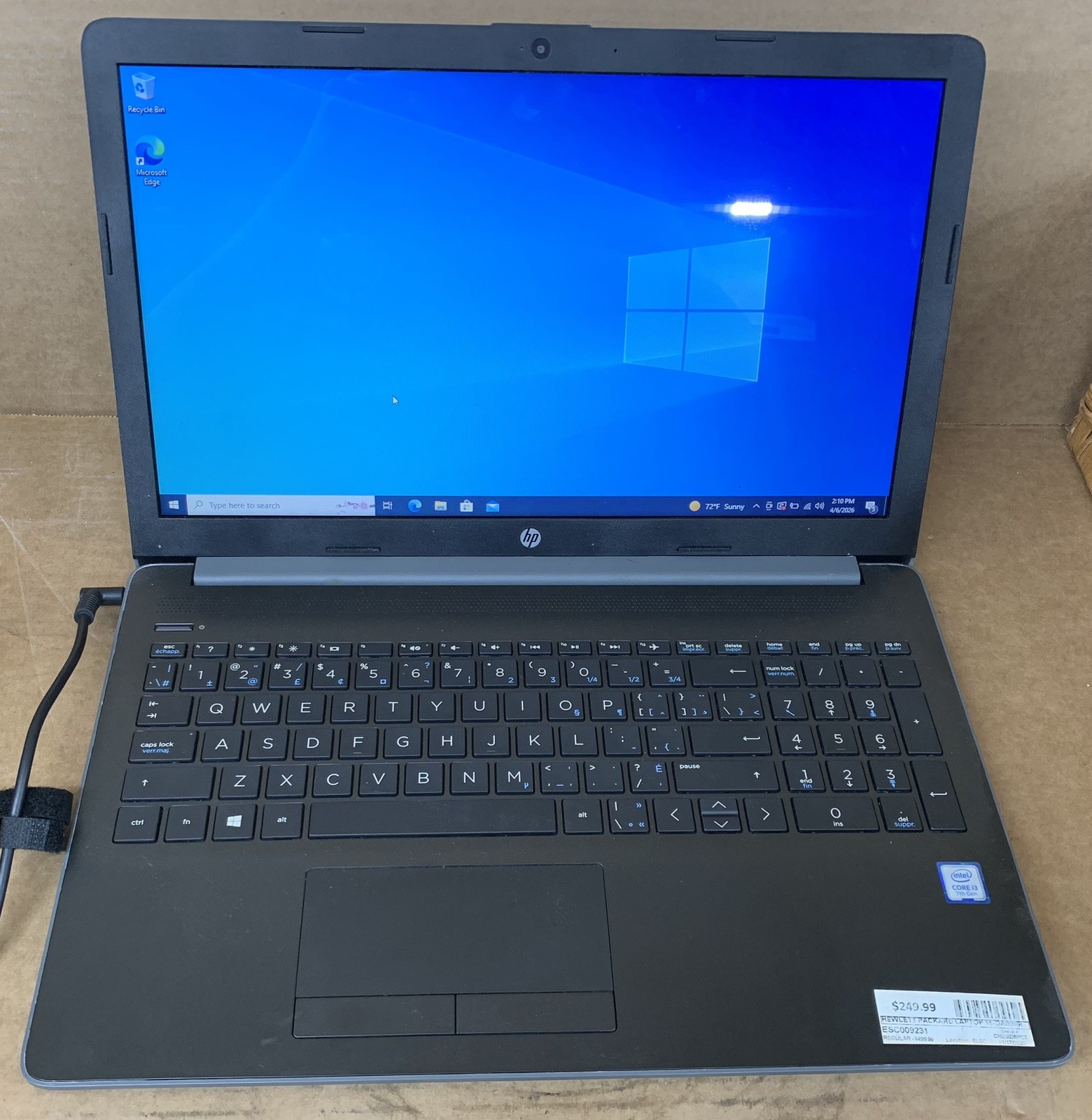 HP Laptop 15-da0xxx 15 Intel Core i3-7200U@2.30GHz 8GB RAM 256GB SSD WIN 10P