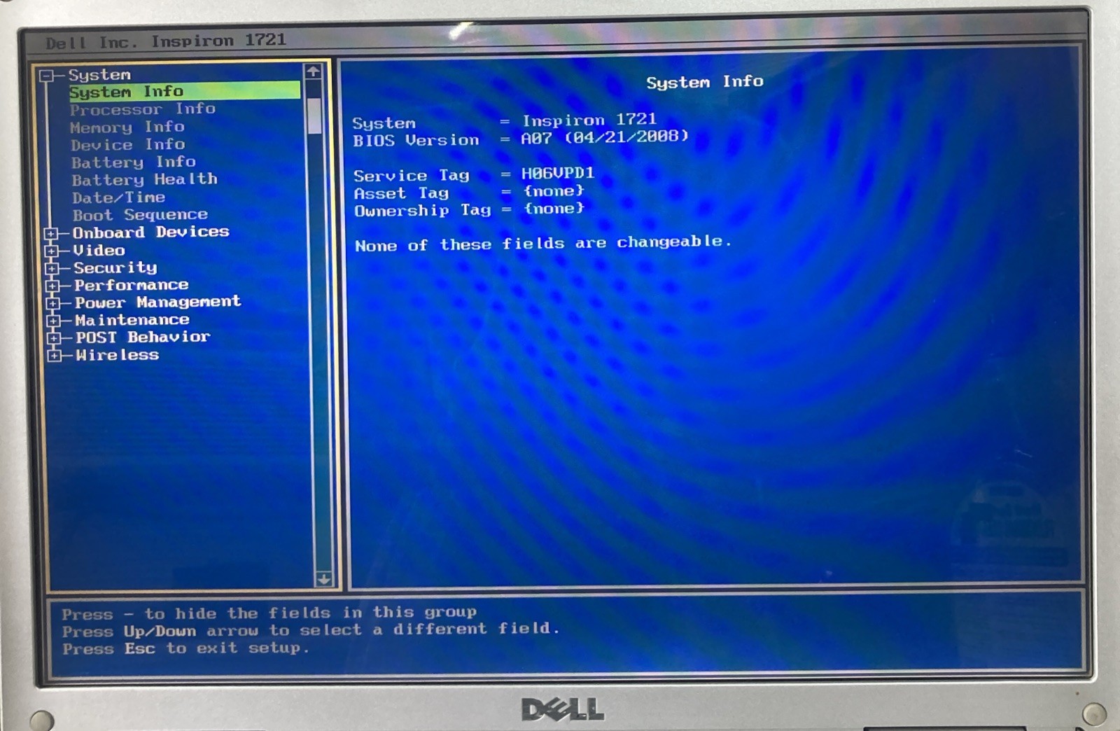 Dell Inspiron 1721 AMD Dual-Core 1.8GHz 2 GB NO HDD Boot to BIOS