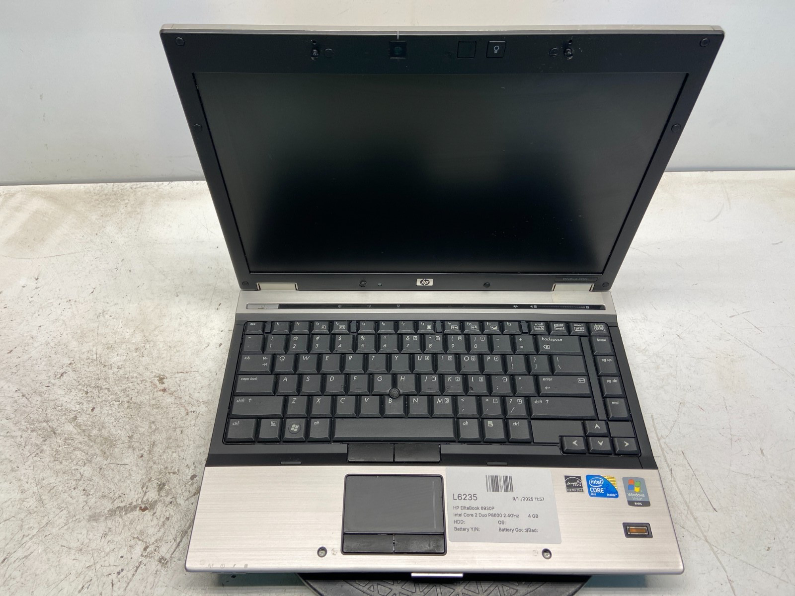 HP EliteBook 6930P Intel Core 2 Duo P8600 2.4GHz 4 GB NO HDD