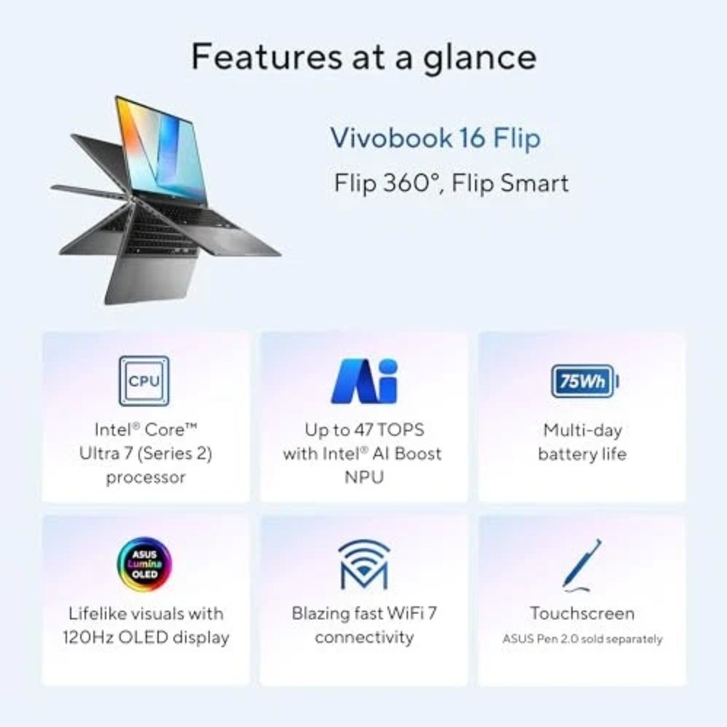 Asus Vivobook 16 Flip TP3607SA-DS74T, 16″ Touchscreen Convertible, Intel Core 7