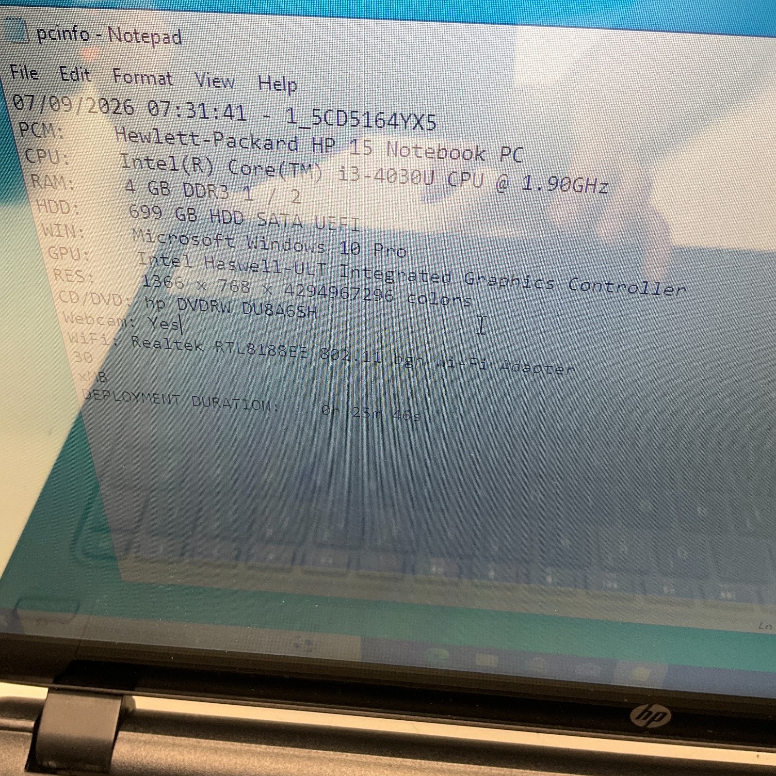 HP 15-f162dx Notebook i3-4030U@1.9GHz 4GB 750GB HDD Windows 10 Pro Laptop NO BAT