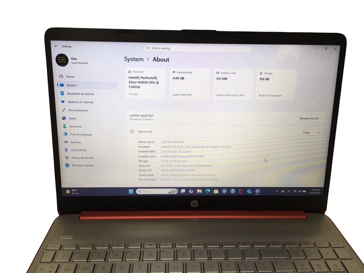 P 15-DW0083WM 15.6″ LAPTOP INTEL PENTIUM R 4GB RAM 128GB SSD RED WIN (EPJ033498)