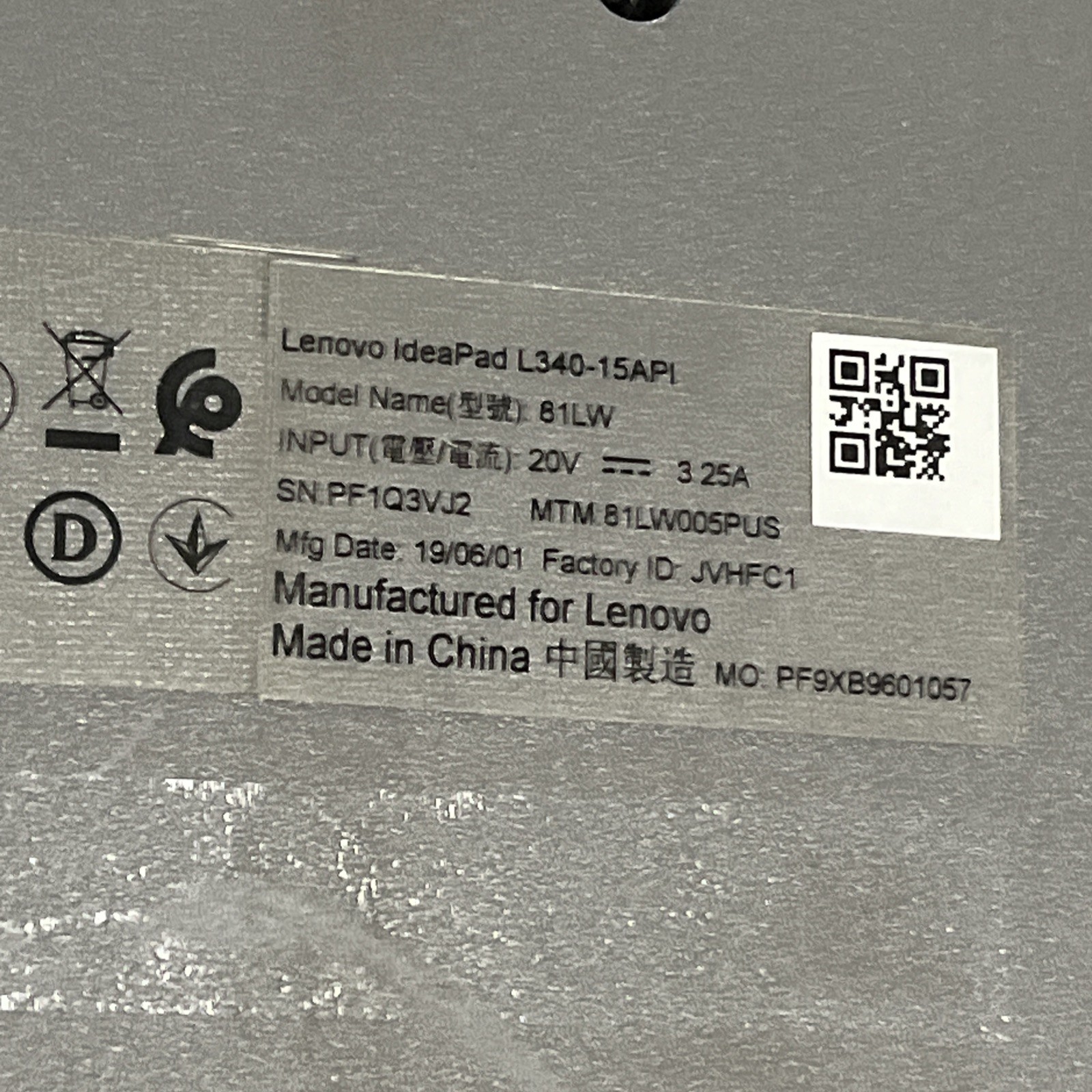 LENOVO IDEAPAD L340 AMD RYZEN 3 8GB RAM NO HD