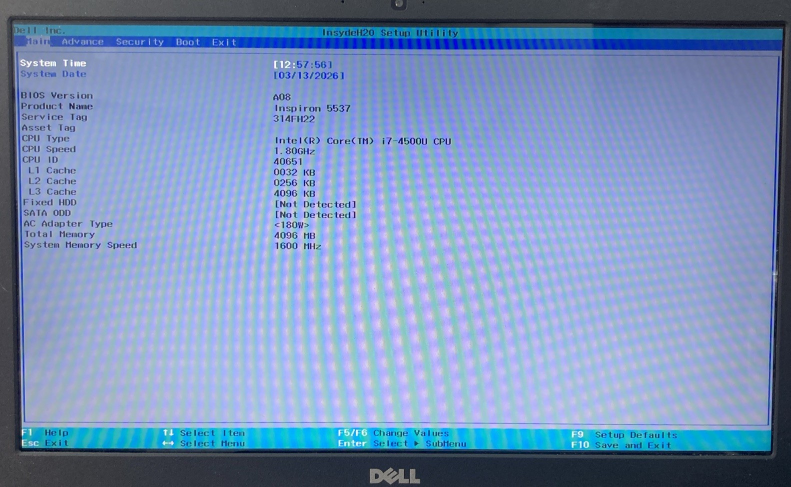DELL INSPIRON 15R-5537 i7-4500U NO RAM/HDD/OS Boot to BIOS