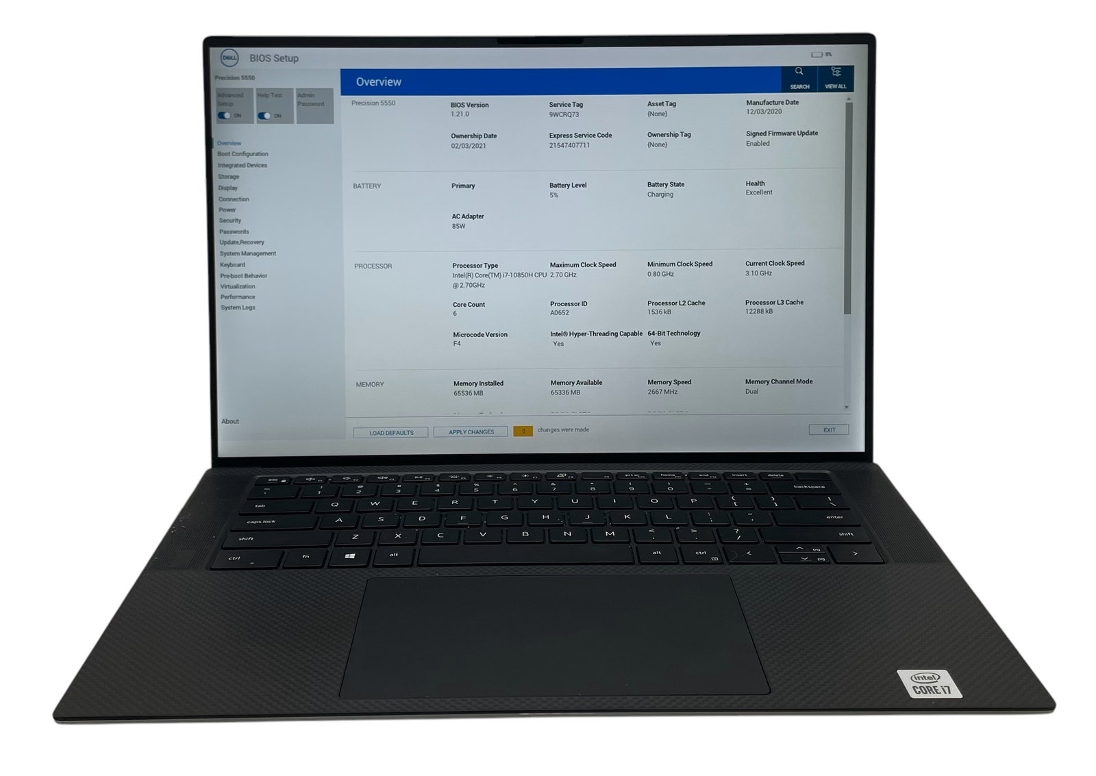 Dell Precision 5550 i7-10850H 2.70GHz 15″ 64GB RAM 256GB SSD–GRADE D