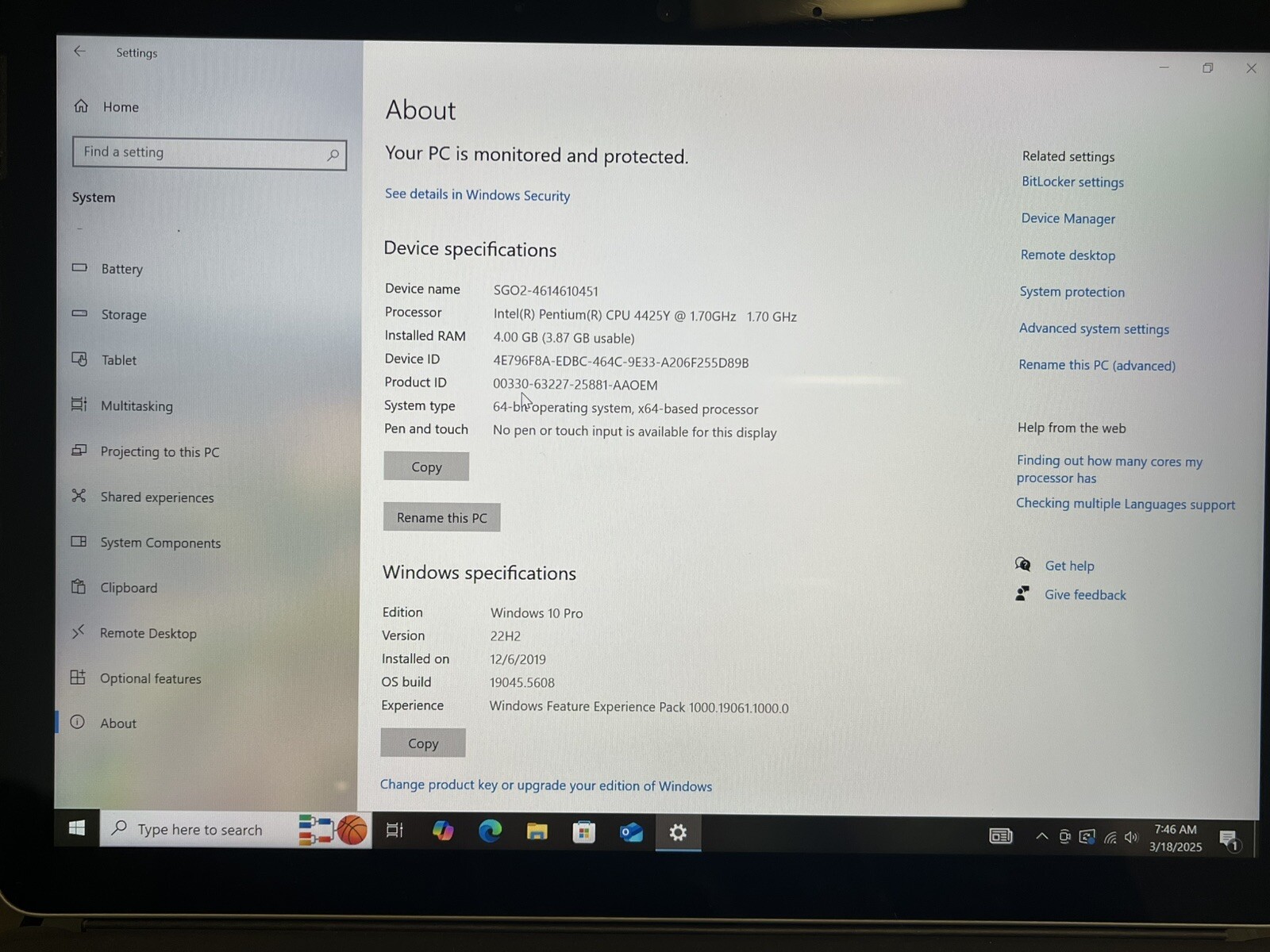 Microsoft 1926 Surface Go 2 10.5″ Pentium 4425Y @1.70Ghz 4GB Ram 64GB eMMc #7