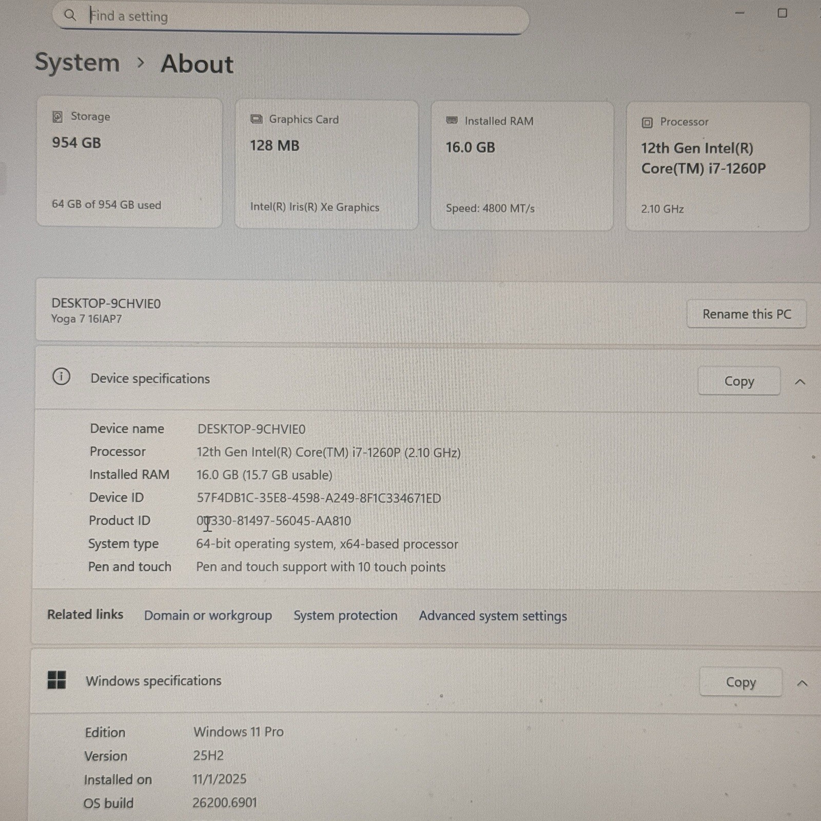 Lenovo Yoga 7 16IAP7 Intel Evo i7 IPS Touchscreen 16gb RAM Windows 11 Pro