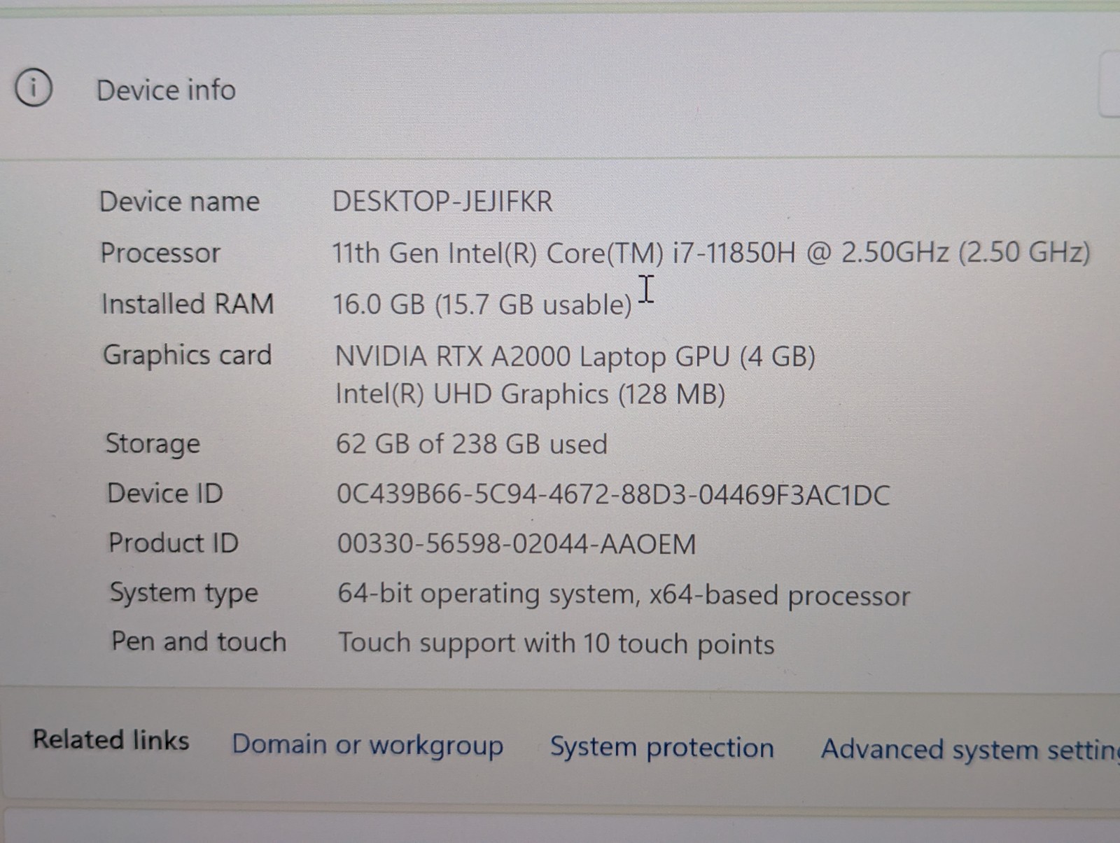 Dell Precision 5560 4K Touch Laptop i7 RTX A2000 16GB 256GB SSD CAD Workstation