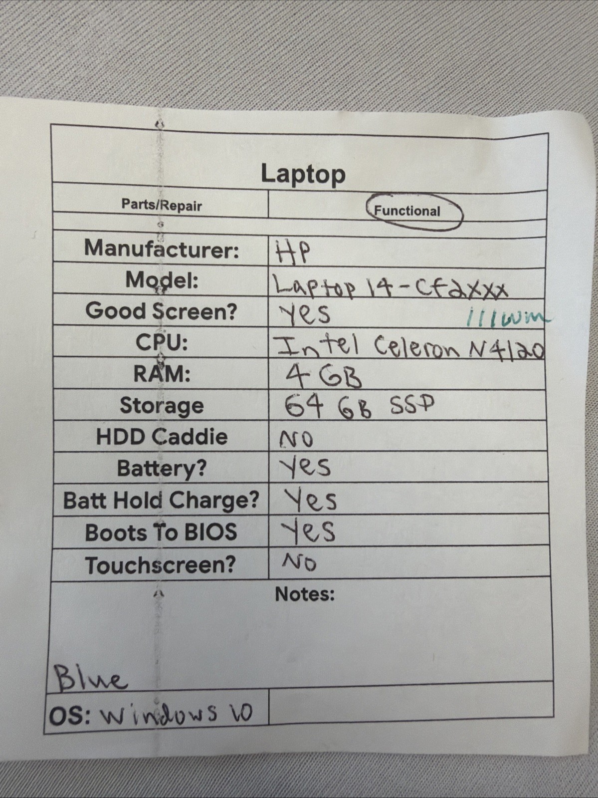 HP Laptop 14-cf2111wm – Good Screen – Intel Celeron N4120 – Read Des