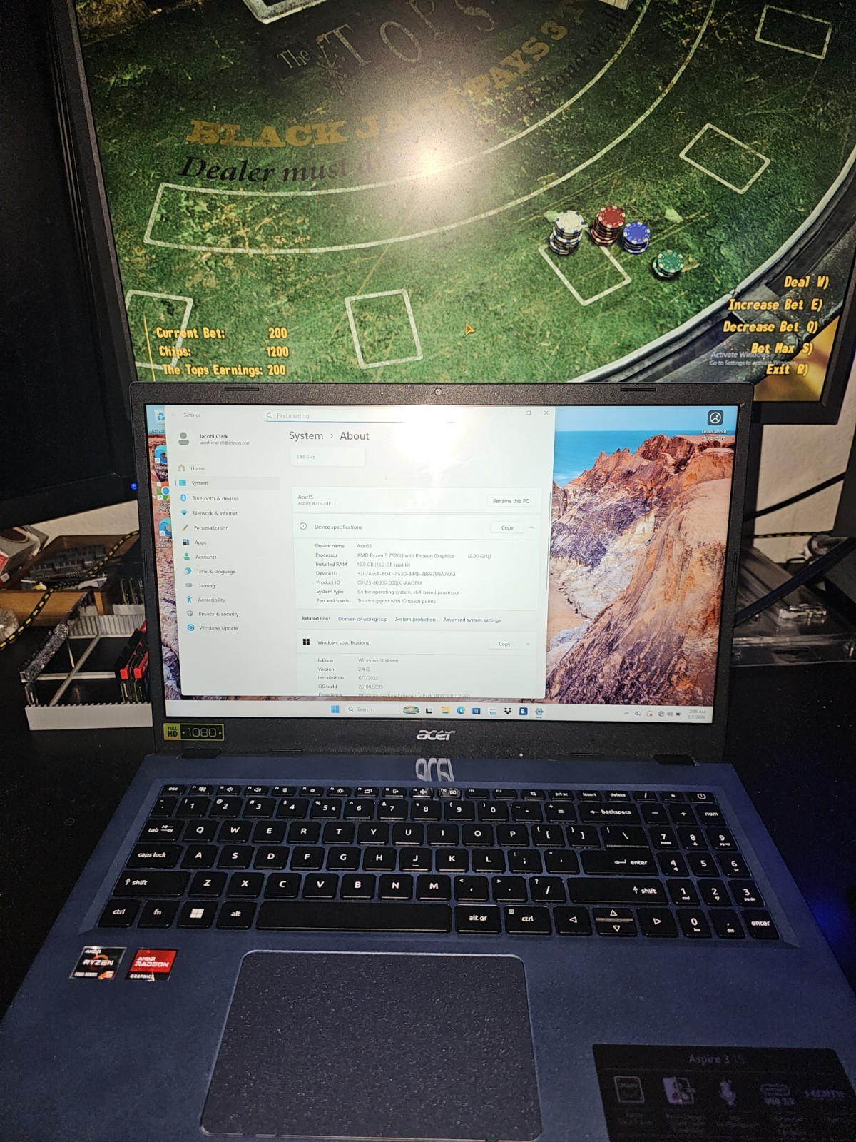 Acer Aspire A315-24PT 15″ FHD Touch RYZEN 5 7520U 1TB SSD 16GB + OEM Charger
