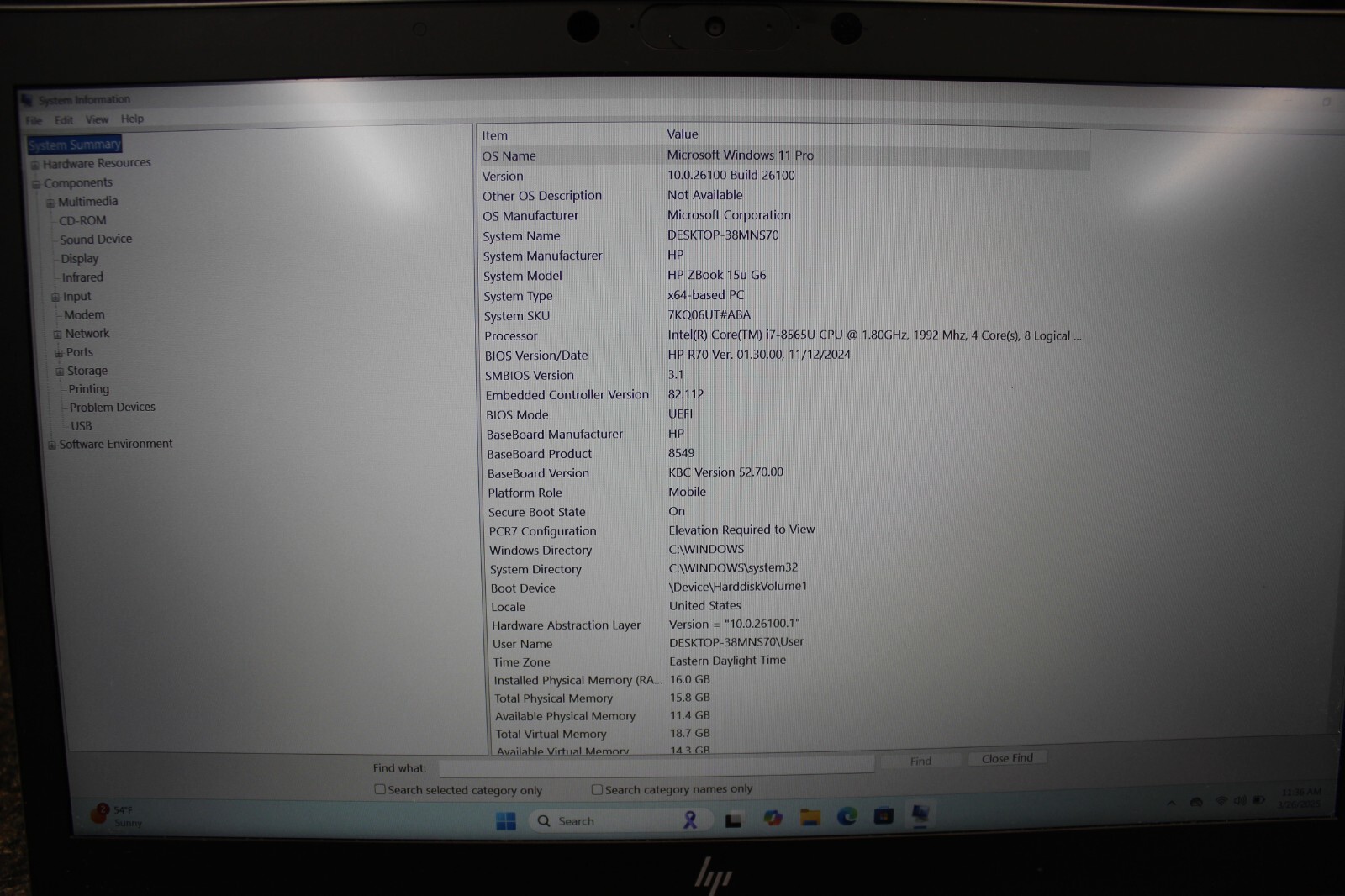 HP ZBook 15UG6 I7-8565U 256GB NvME SSD 16GB DDR4 Win11Pro- C Descrip