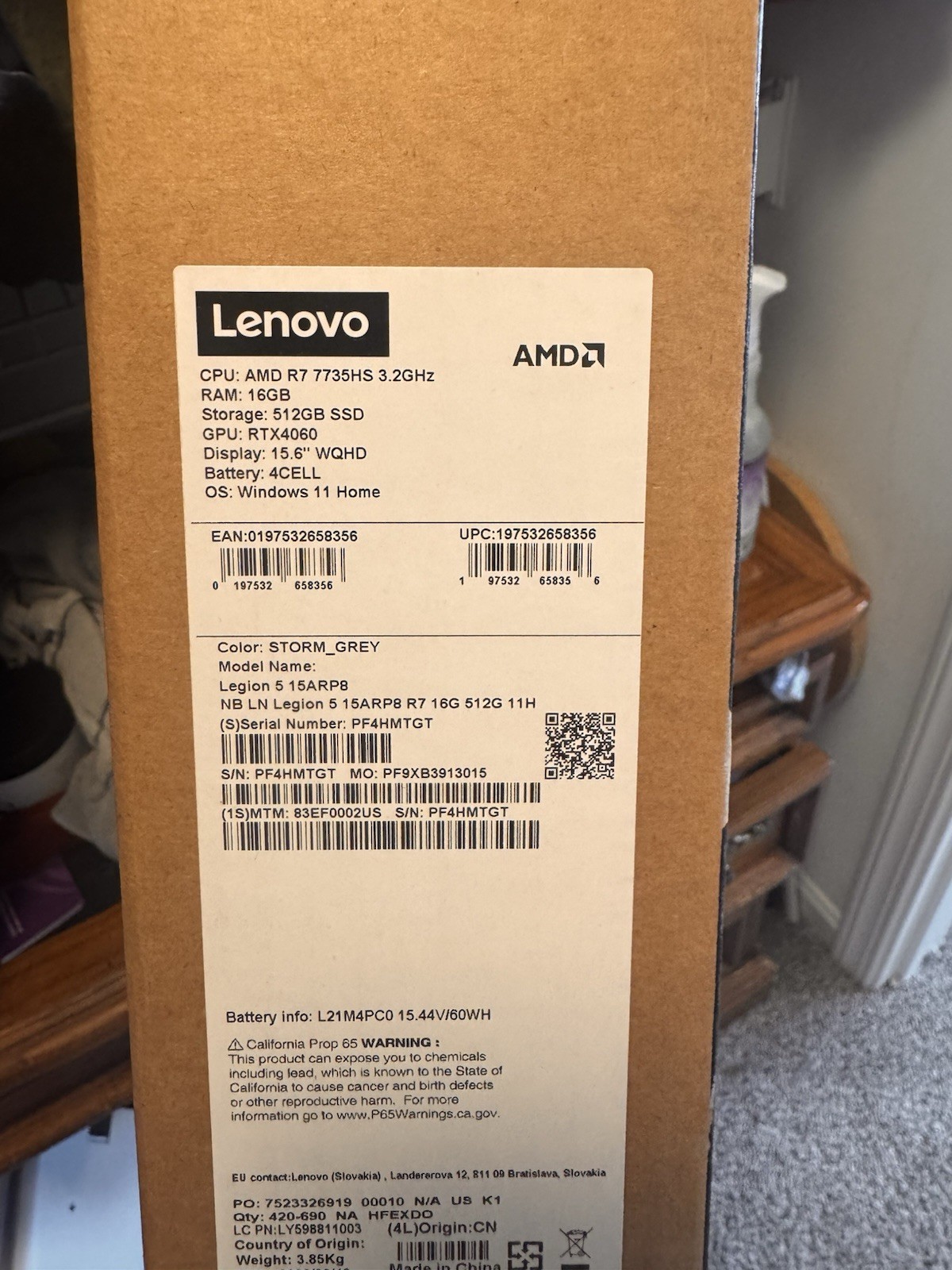Lenovo Legion 5 15ARP8 15.6″ WQHD Ryzen 7 7735HS 16GB 512GB RTX4060