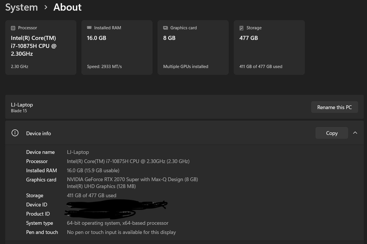 razer blade 15 advanced 2020 (16 gb ram + 512 gb storage)
