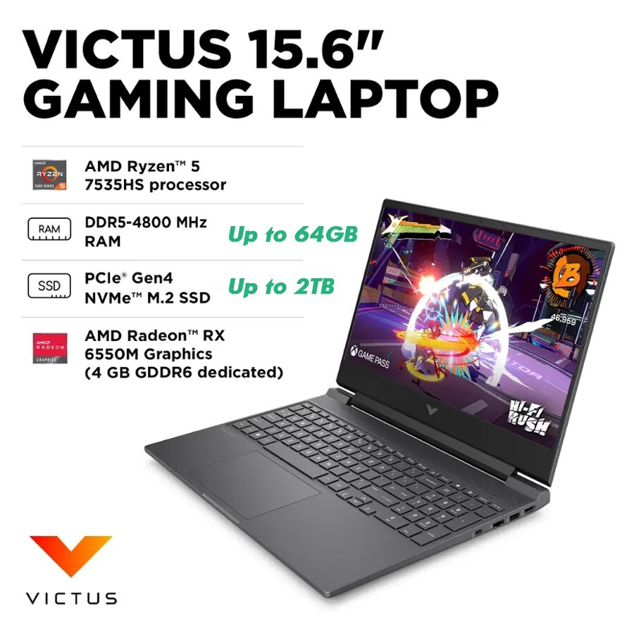 HP Victus 15.6″ FHD Gaming Laptop R5-7535HS 8GB 512GB RX 6550M Backlit Win11 PRO