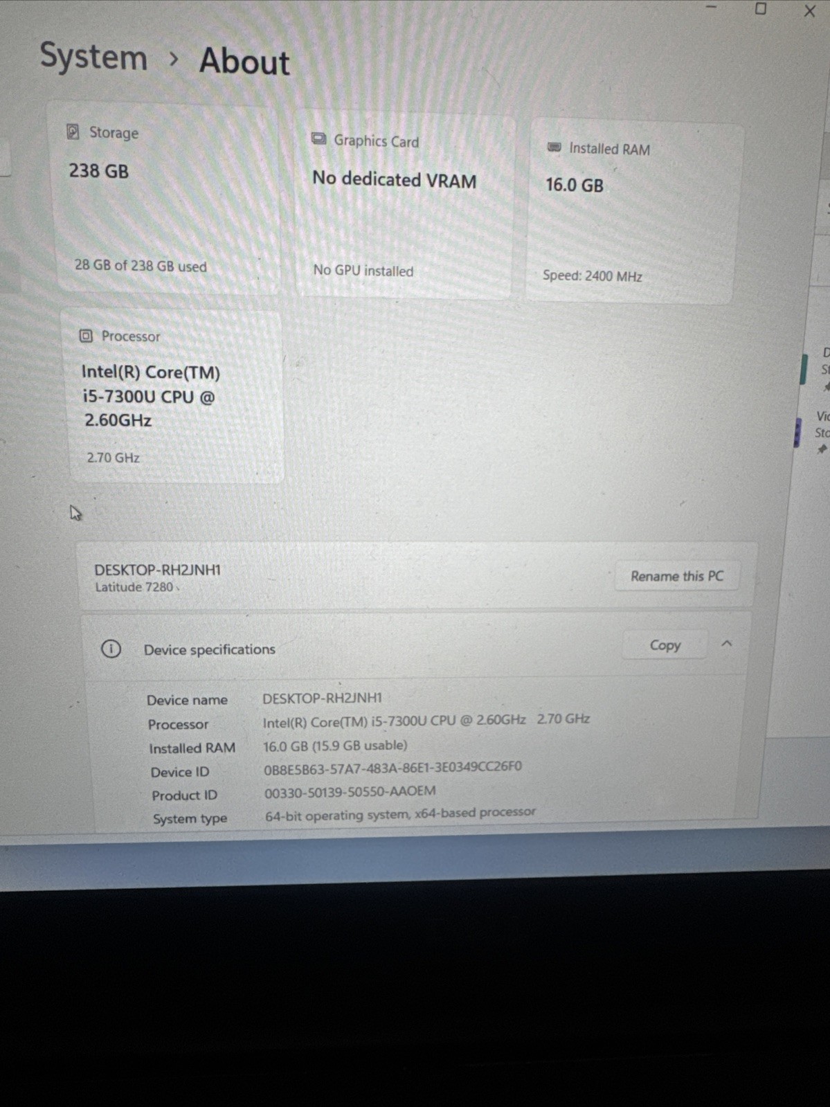 Dell Latitude 7280 12.5″ FHD i5-7300U 2.6GHz 16GB RAM 256GB SSD Windows 11 Pro ~
