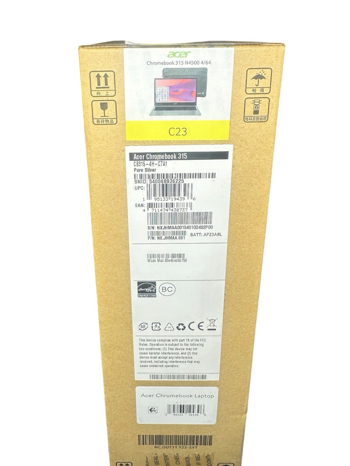 NEW Acer Chromebook 315 15.6 inch Laptop Intel Processor N4500 4GB RAM 64GB eMMC