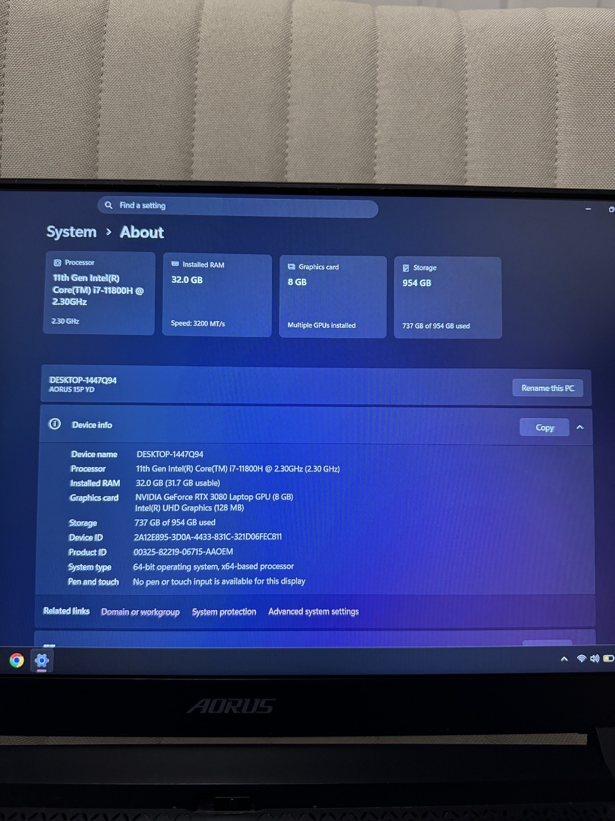 GIGABYTE AORUS 15P YD 15.6″ 300Hz Gaming Laptop RTX 3080 i7-11800H 32GB 1TB SSD