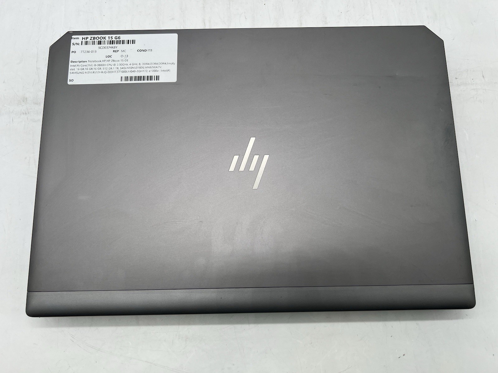 HP ZBook 15 G6, i9-9880H, 2.30GHz, 48GB RAM, 1TB HDD & 512GB NVMe-No OS/AC