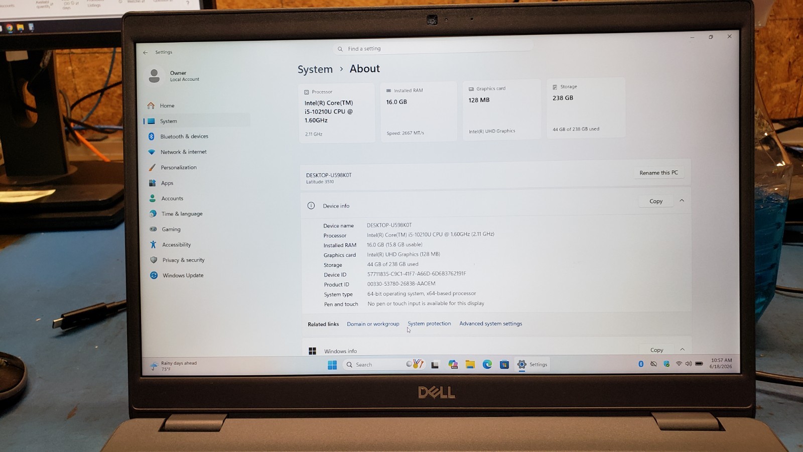 Dell Latitude 3510 15.6″ i5-10210U 16GB RAM 256GB NVME Windows 11 Pro ~