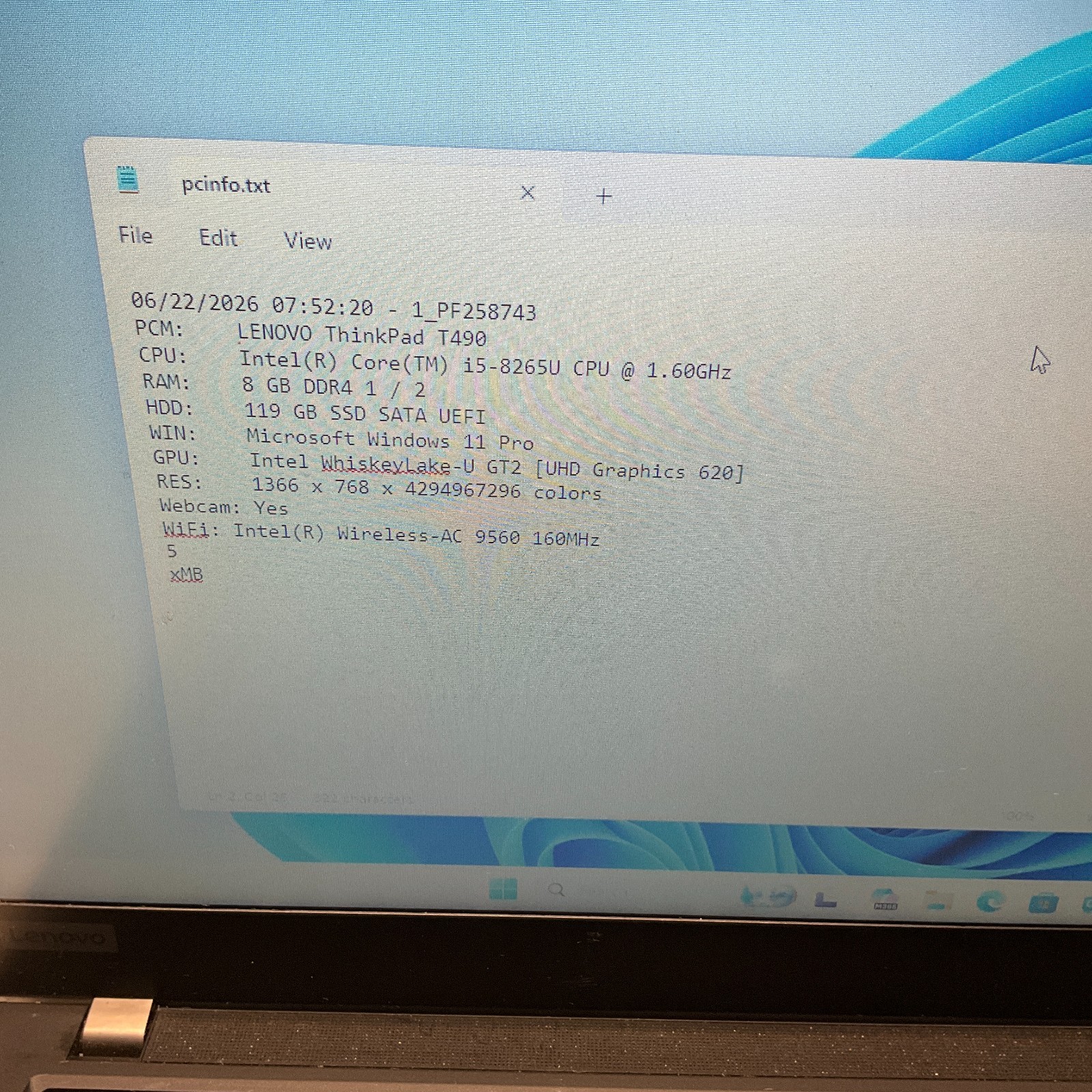 Lenovo Thinkpad T490 Intel Core i5-8265U 8GB 128GB SSD Windows 11 Laptop READ