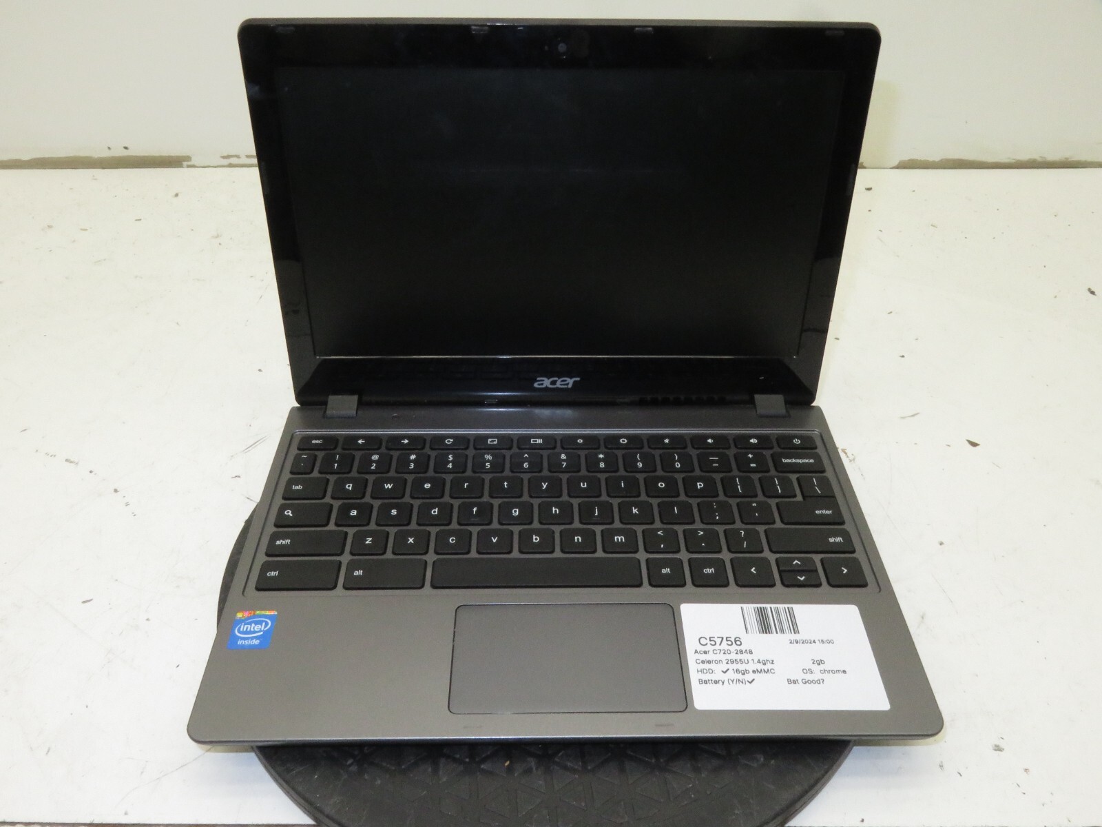 Acer Chromebook C720-2848 Laptop Intel Celeron 2955u 2GB Ram 16GB eMMC BadBatt