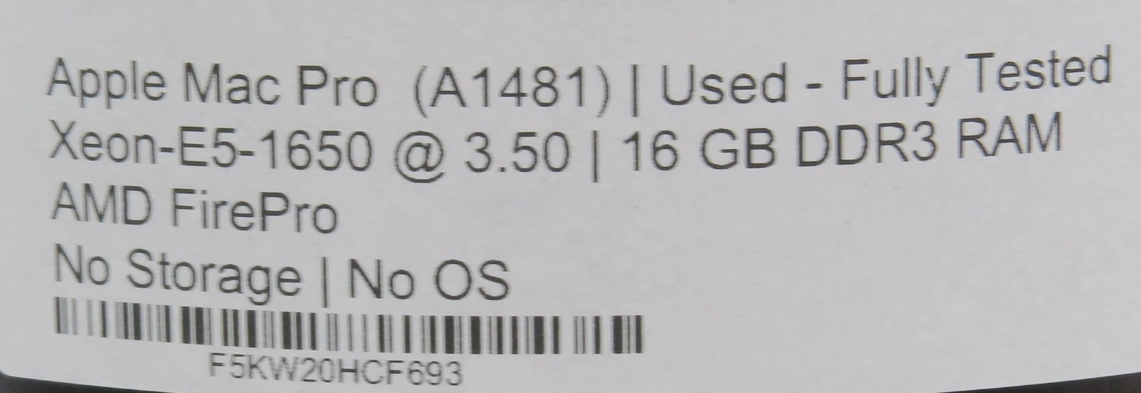 Apple Mac Pro/Xeon E5 @ 3.5 GHz/16GB RAM/AMD FirePro/ No Storage/No OS