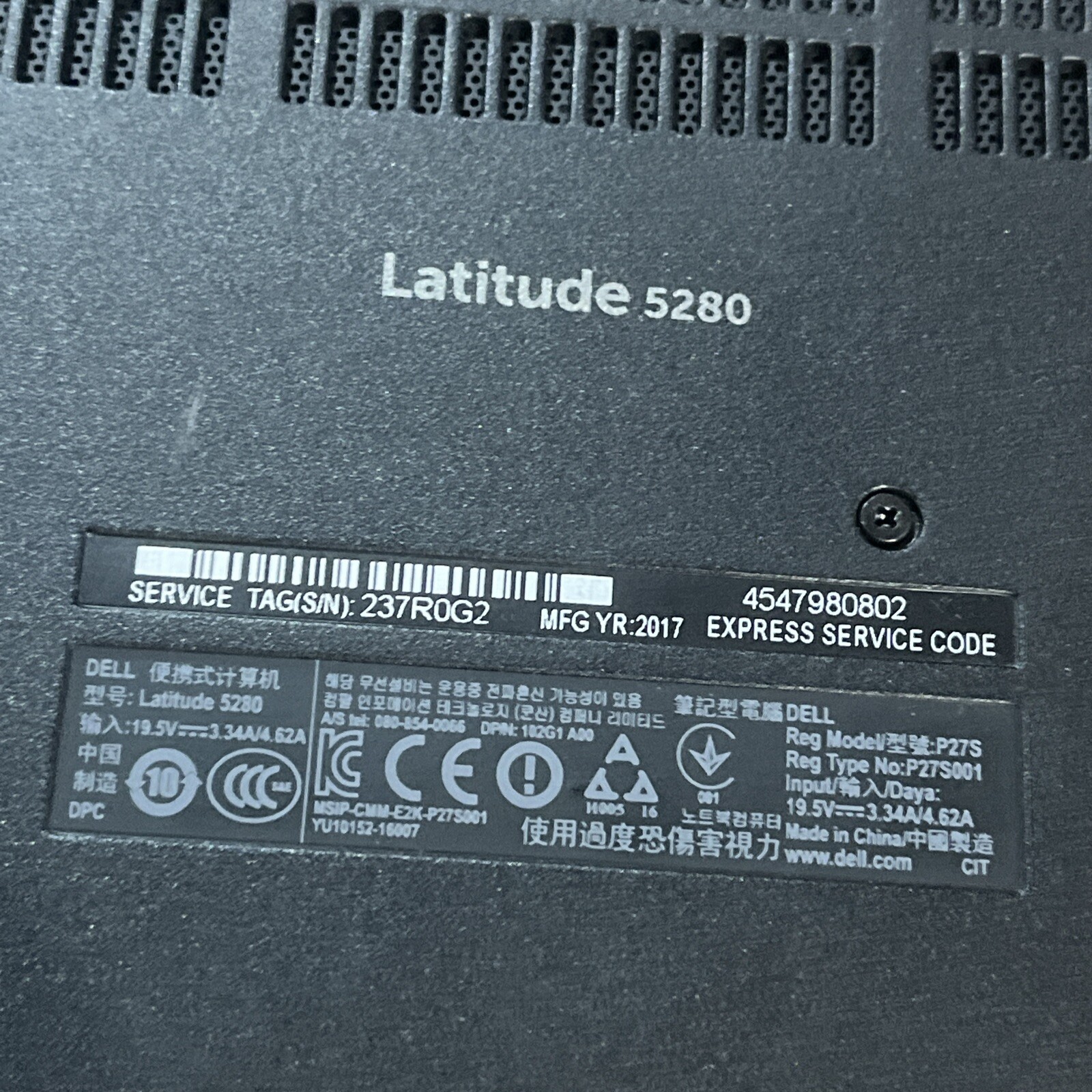 DELL LATITUDE 5280 INTEL CORE I3-7100U 2.40GHZ 8GB RAM NO HD
