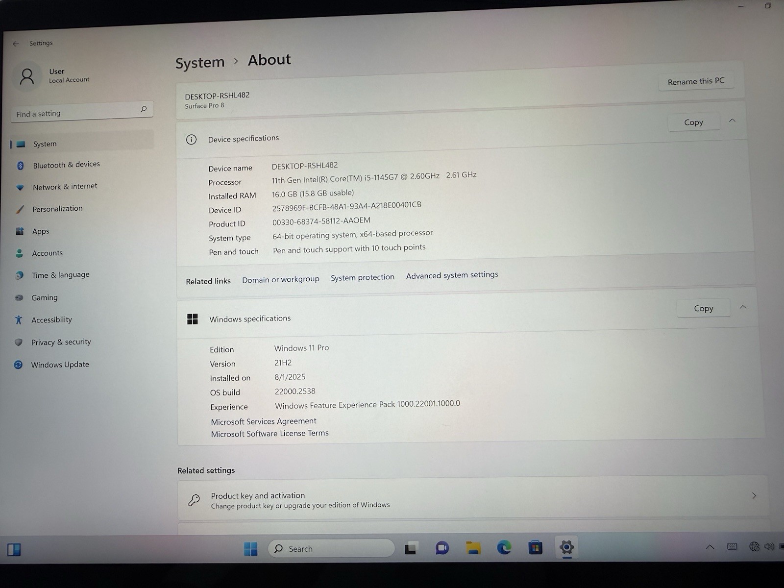 Microsoft Surface Pro 8 (1982) i5-1145G7 – 16GB RAM – 256GB 120Hz – Win 11 Pro