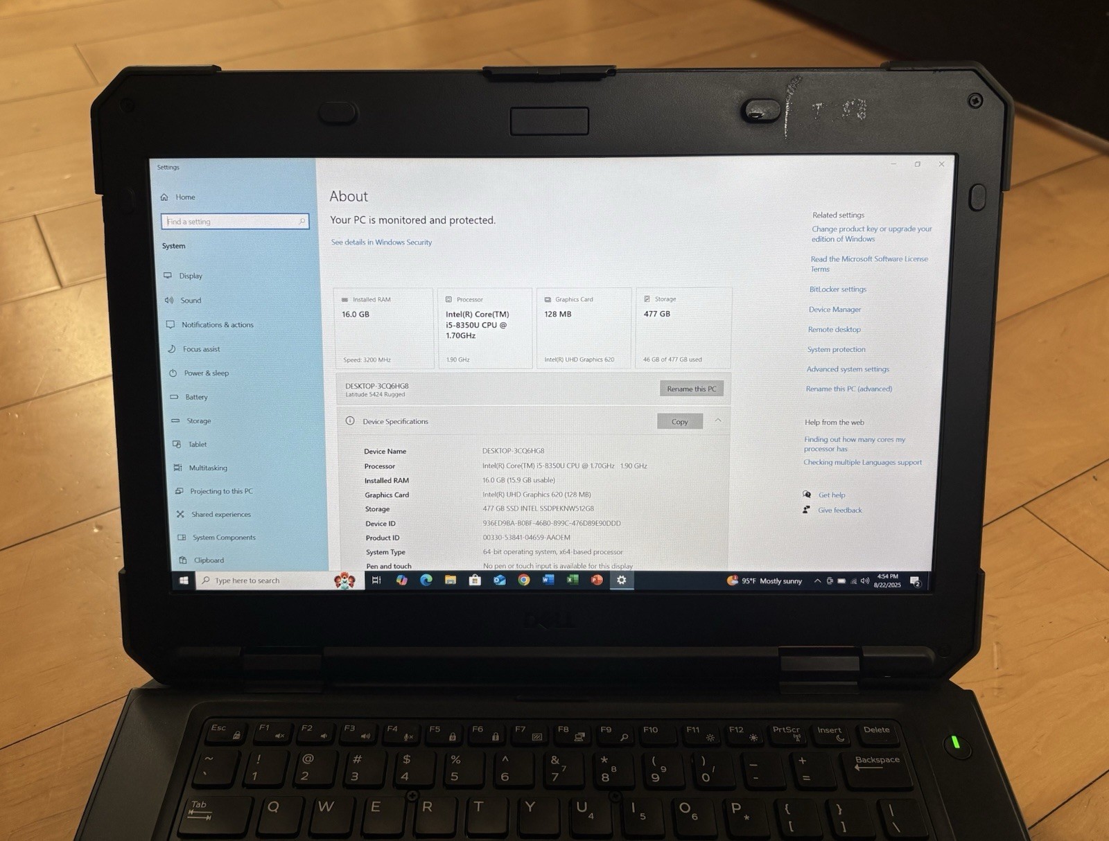 Dell Latitude 5424 Rugged Toughbook i5-8350U 1.70GHz 16GB 512GB Win 10 Pro